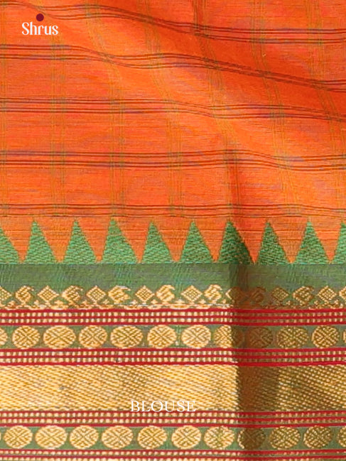 Orange & Green - Chettinad Cotton Saree - Shop on Shrus.com