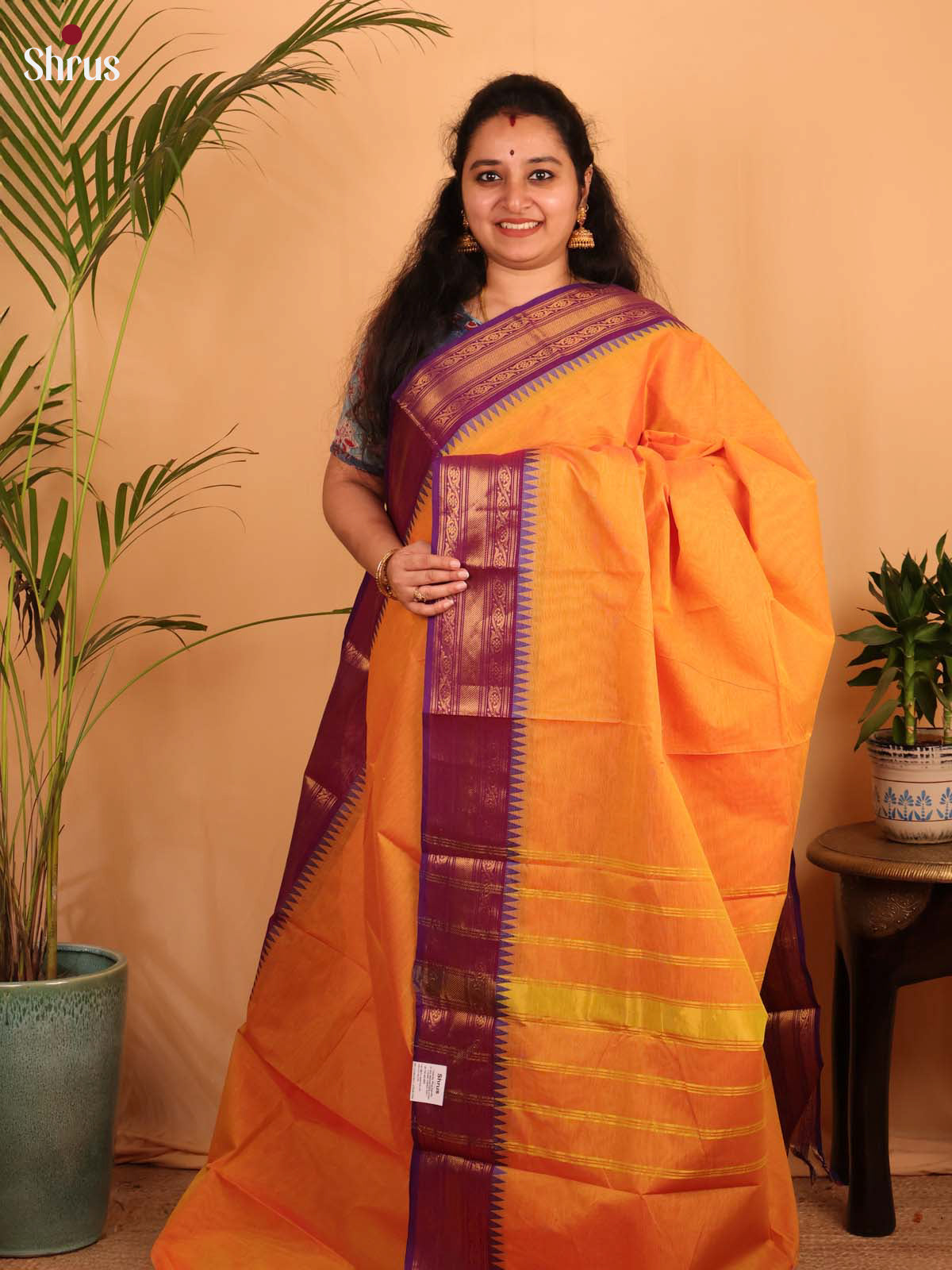 Orange & Purple -Chettinad Cotton Saree - Shop on Shrus.com