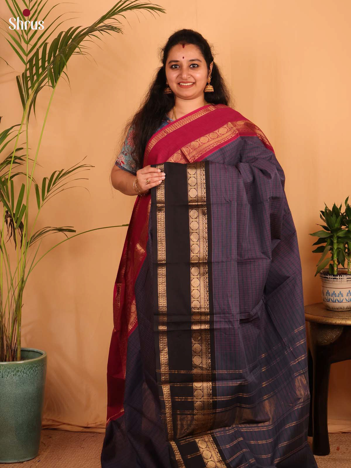 Purple & Brown - Chettinad Cotton Saree - Shop on Shrus.com