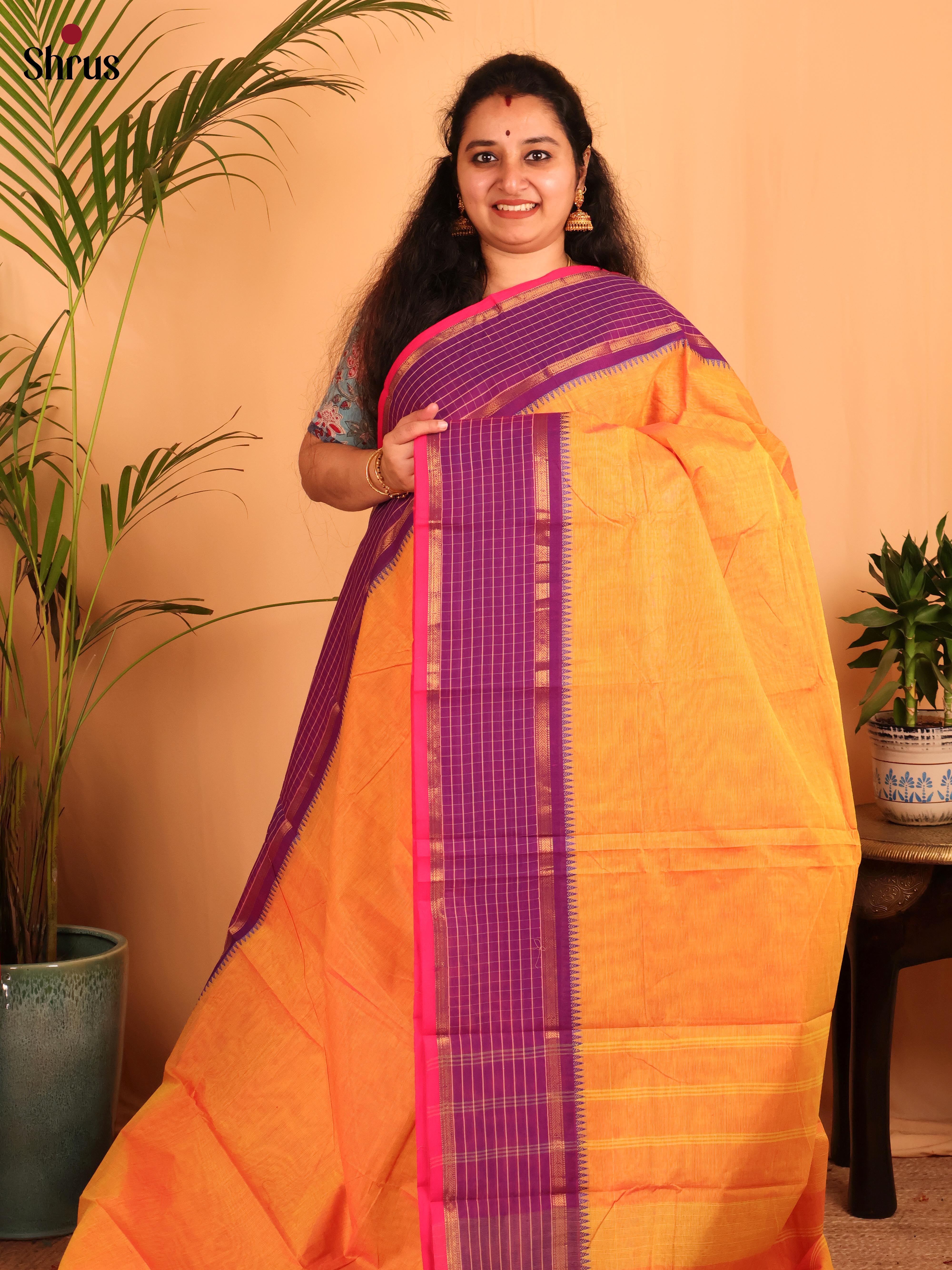Orange & Purple - Chettinad Cotton Saree - Shop on Shrus.com