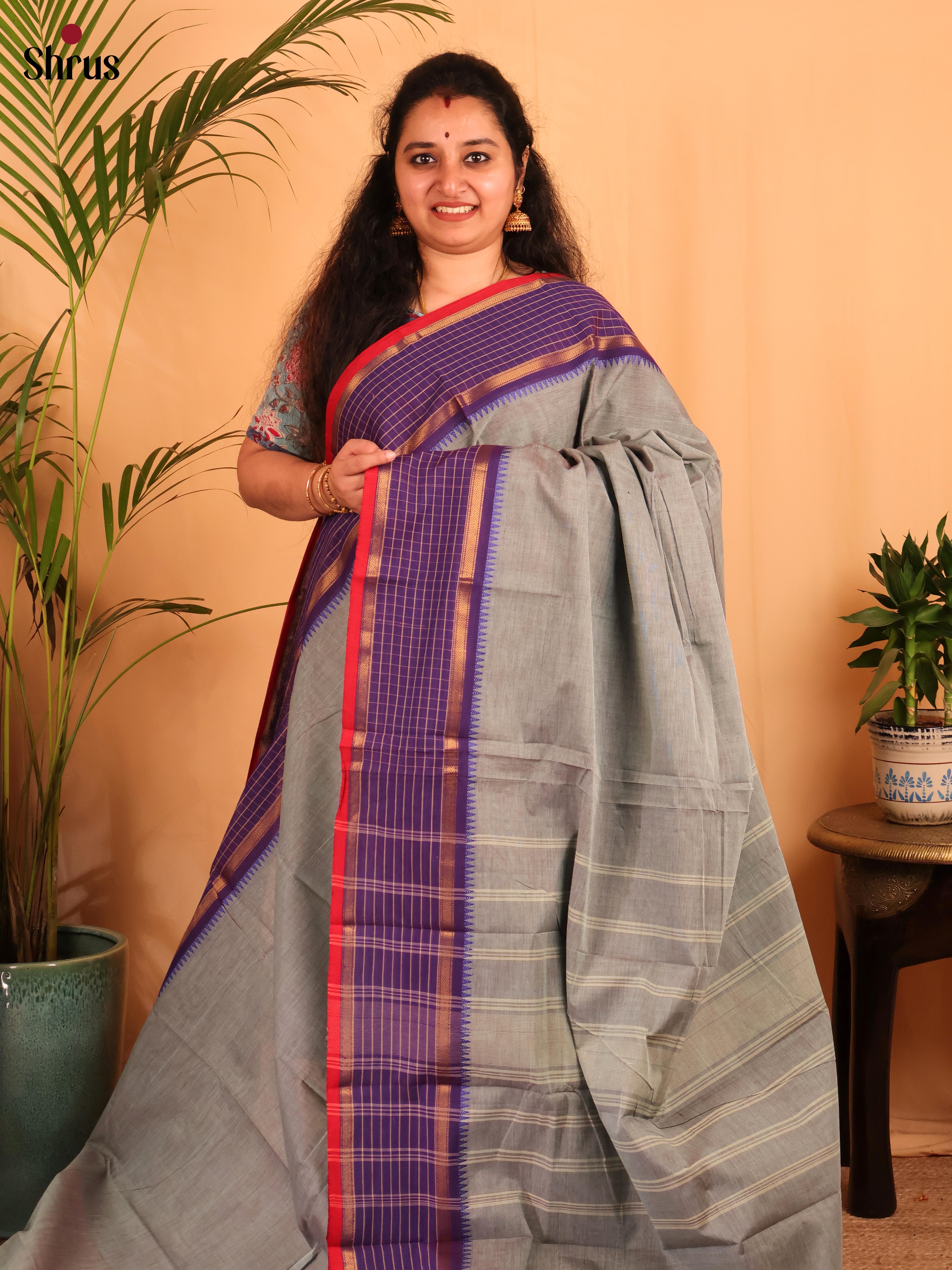 Grey & Violet - Chettinad Cotton Saree - Shop on Shrus.com
