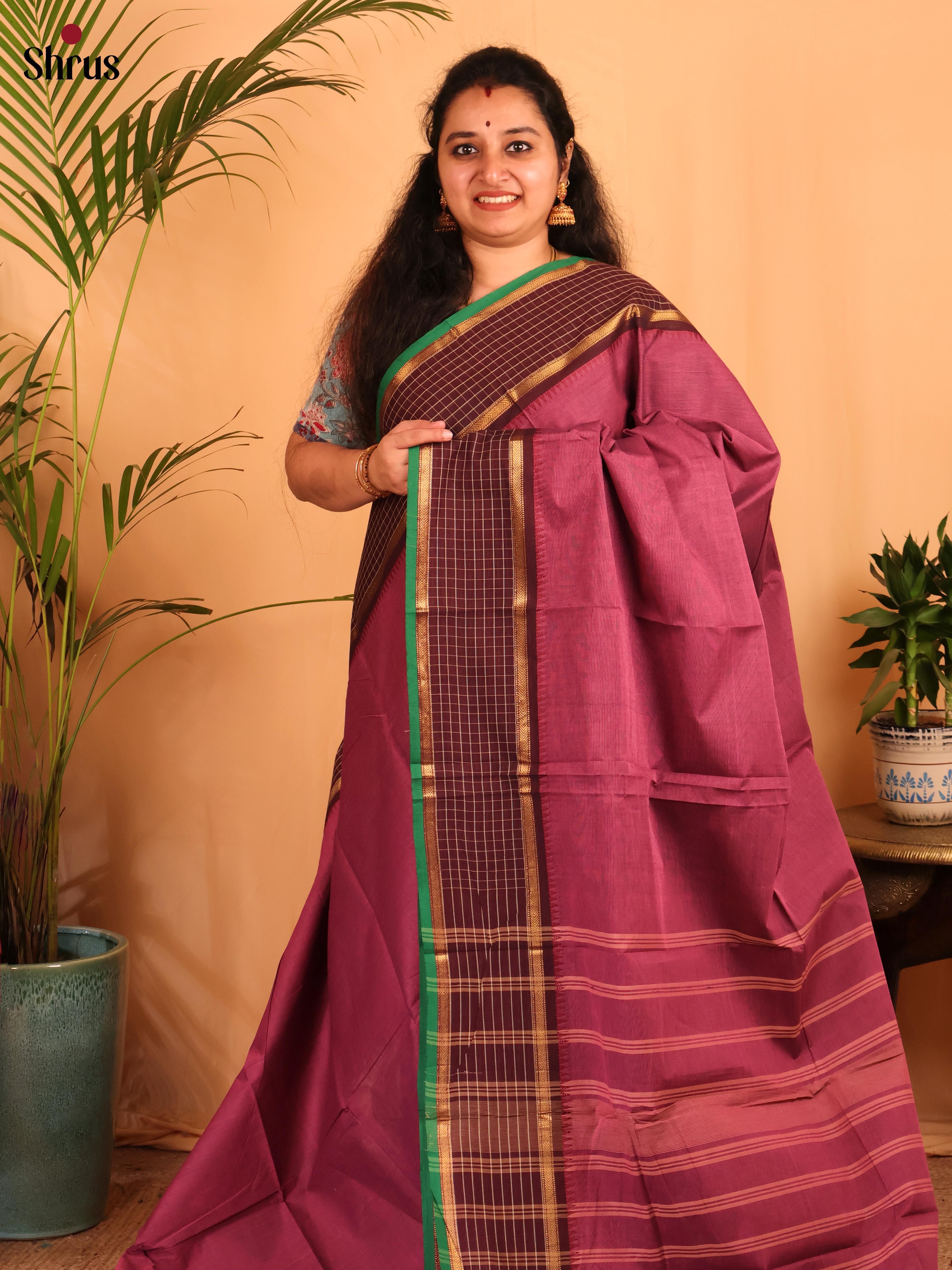 Purple & Brown - Chettinad Cotton Saree - Shop on Shrus.com