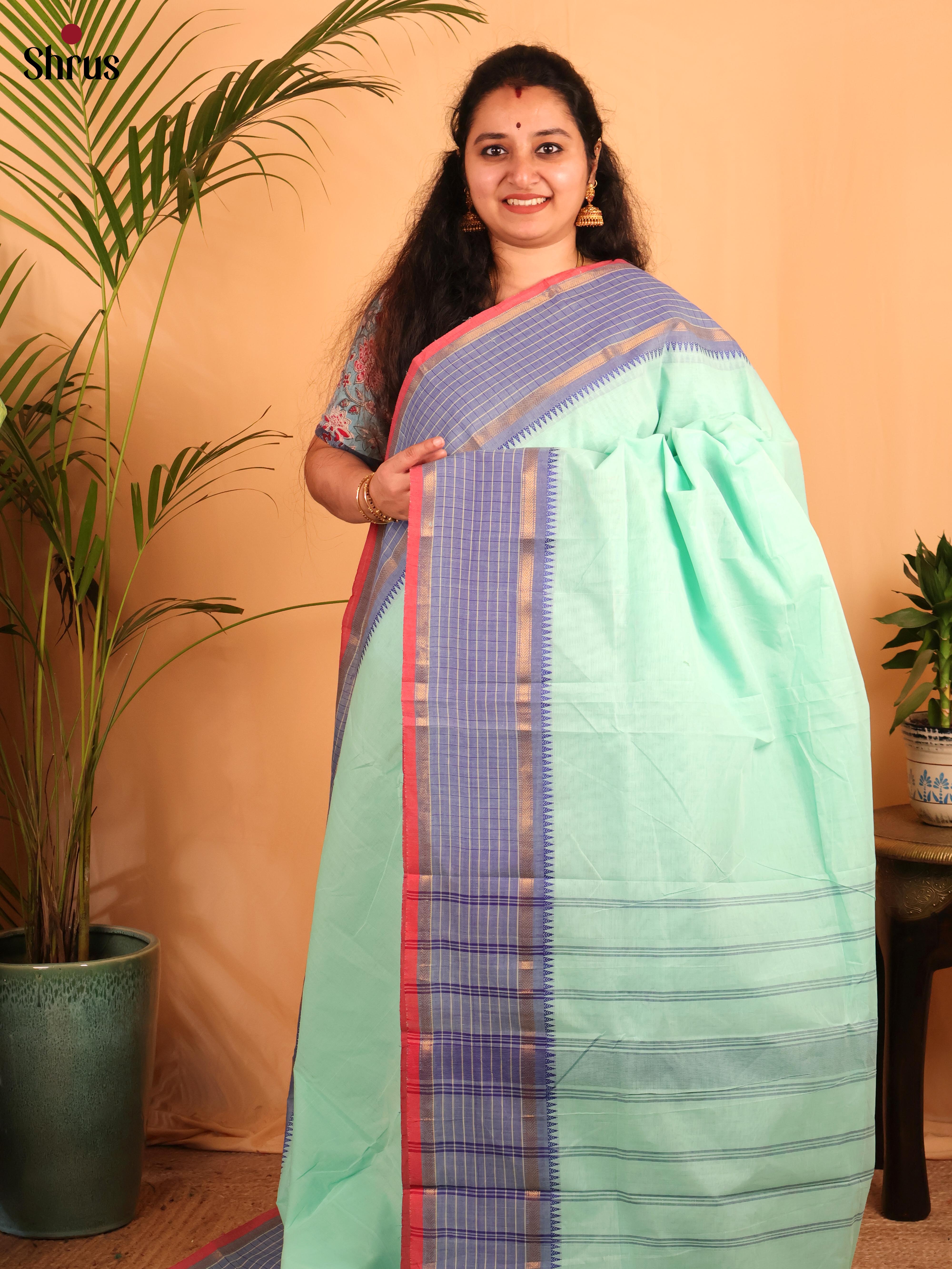 Ice Green & Purple - Chettinad Cotton Saree - Shop on Shrus.com