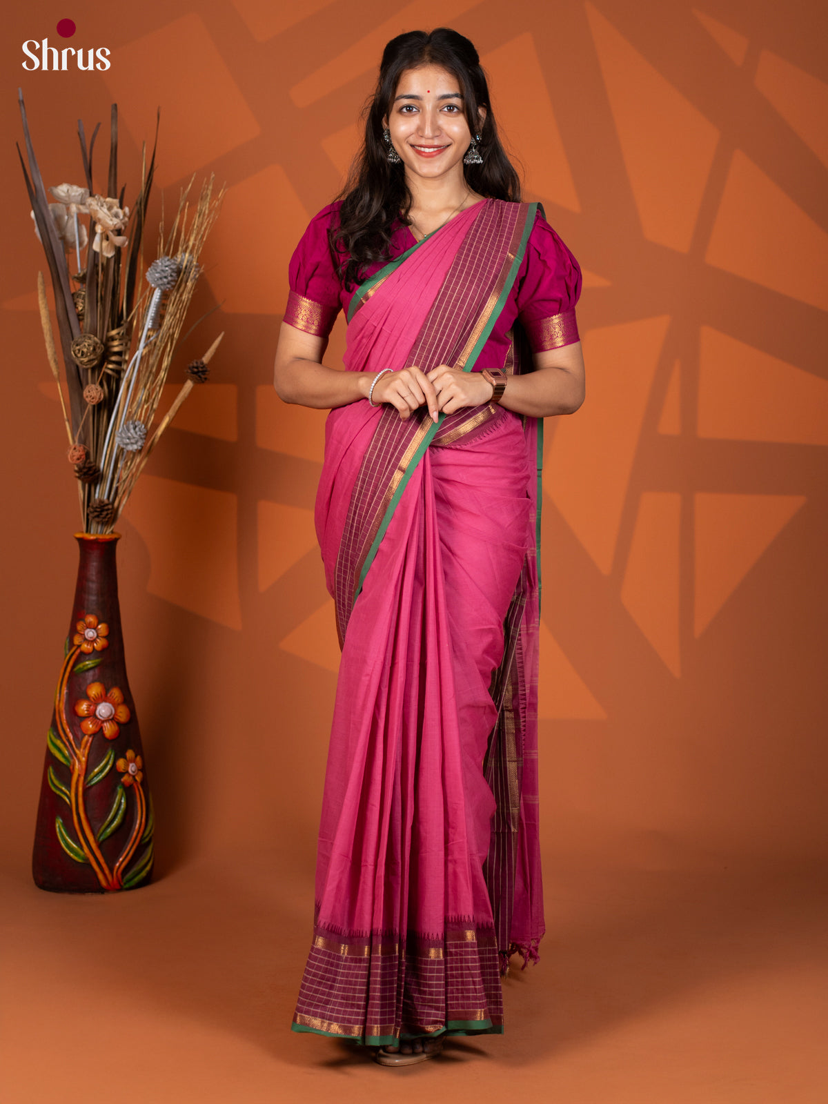 Purple & Maroon - Chettinad Cotton Saree - Shop on Shrus.com