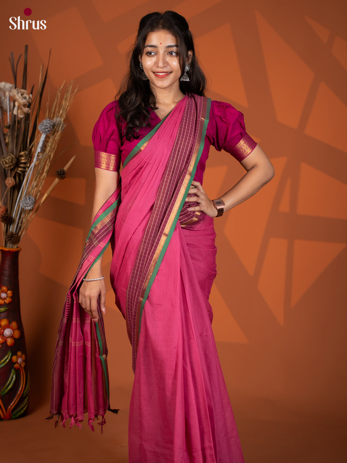 Purple & Maroon - Chettinad Cotton Saree - Shop on Shrus.com