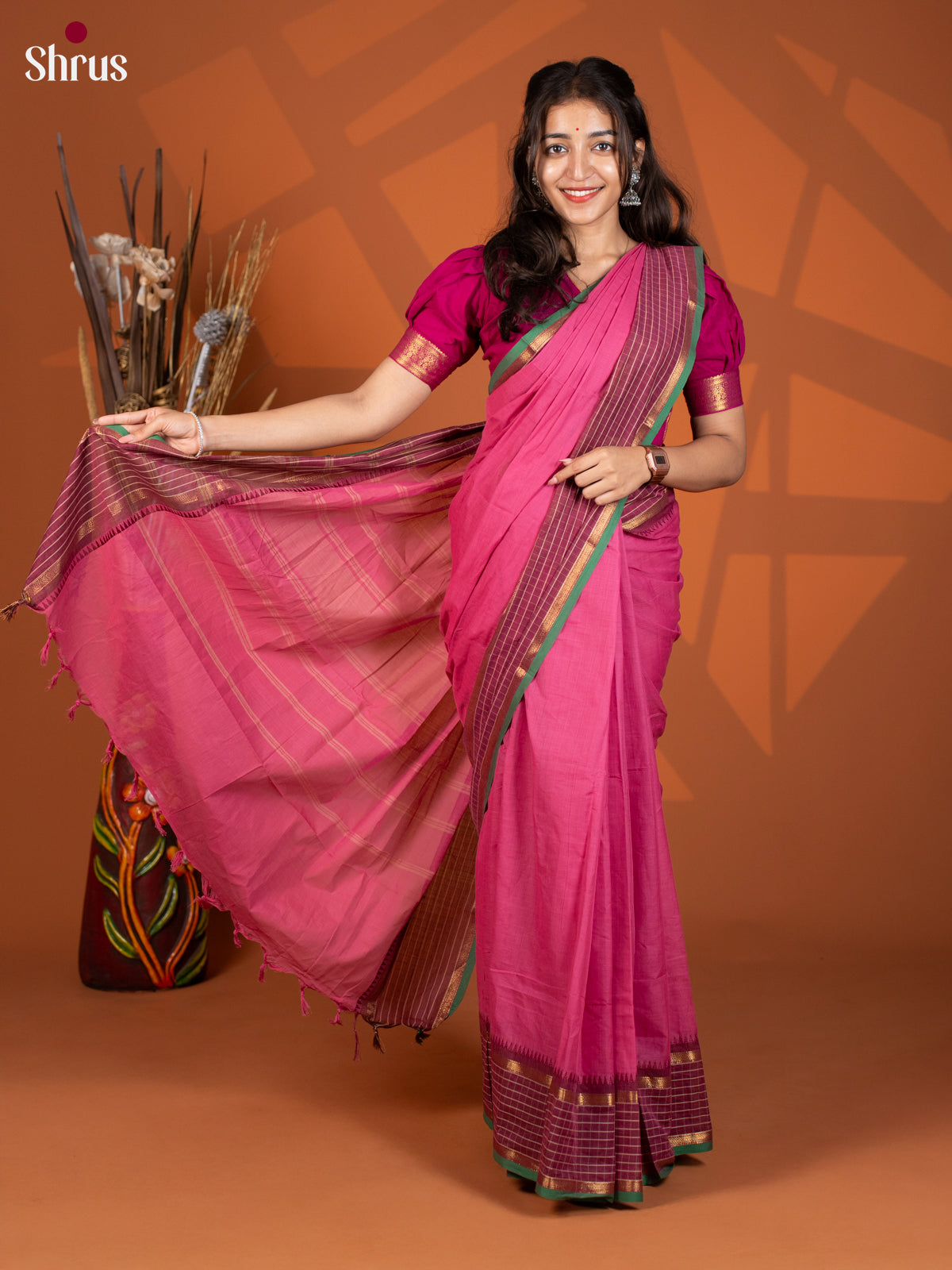 Purple & Maroon - Chettinad Cotton Saree - Shop on Shrus.com