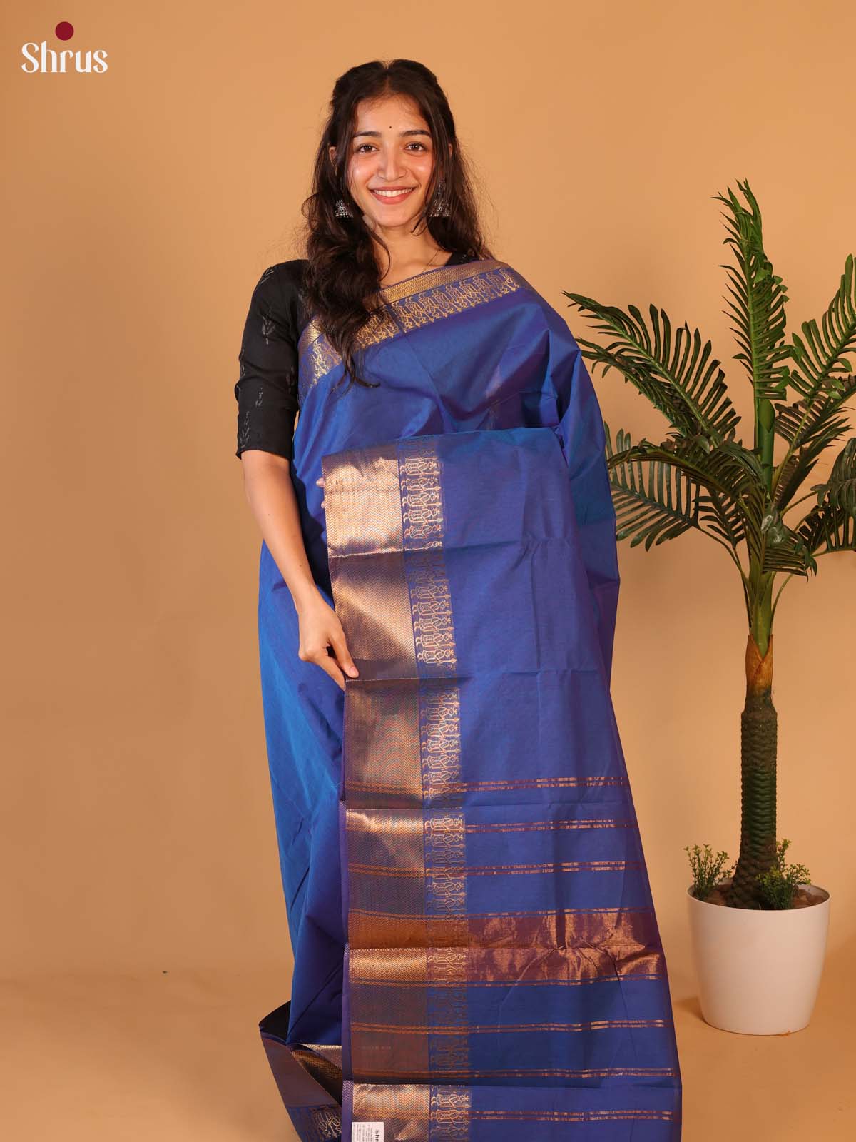 Blue(Single Tone) - Chettinad Cotton Saree - Shop on Shrus.com