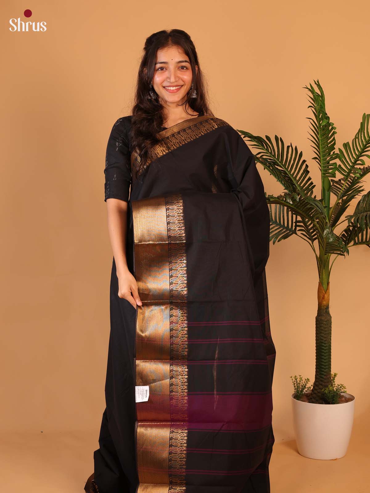 Black - Chettinad Cotton Saree - Shop on Shrus.com