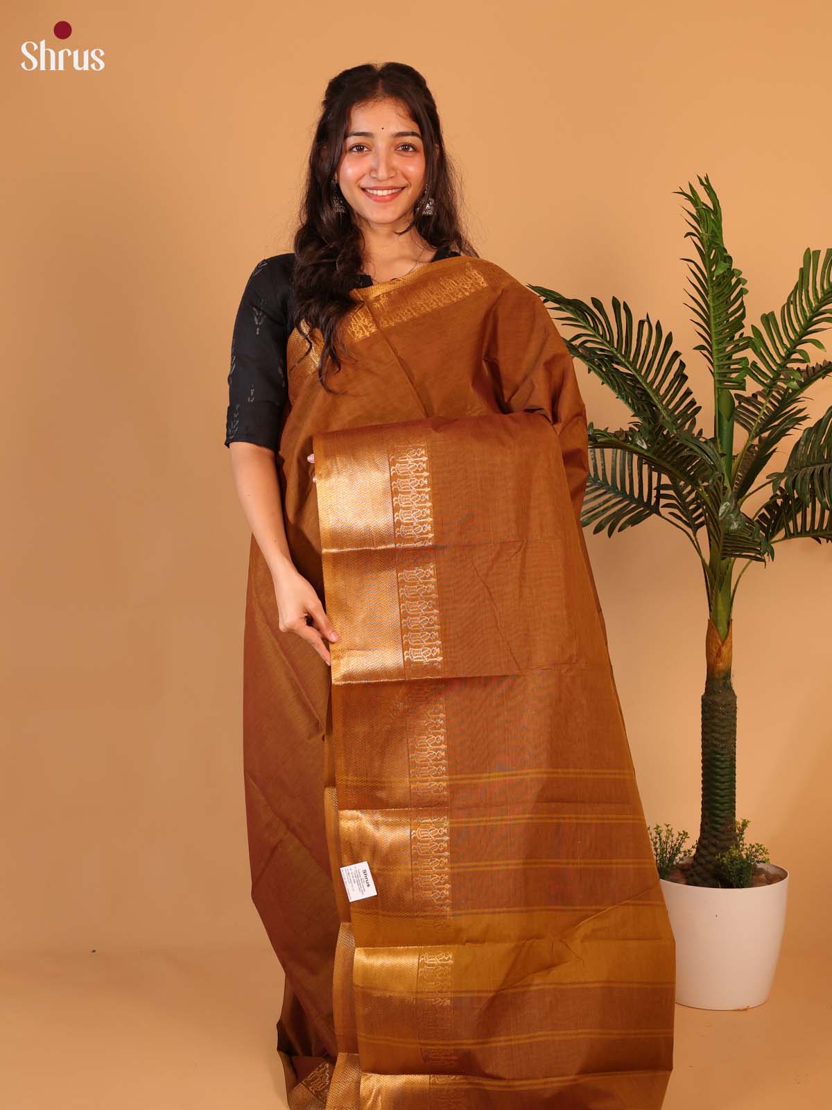 Brown - Chettinad Cotton Saree - Shop on Shrus.com