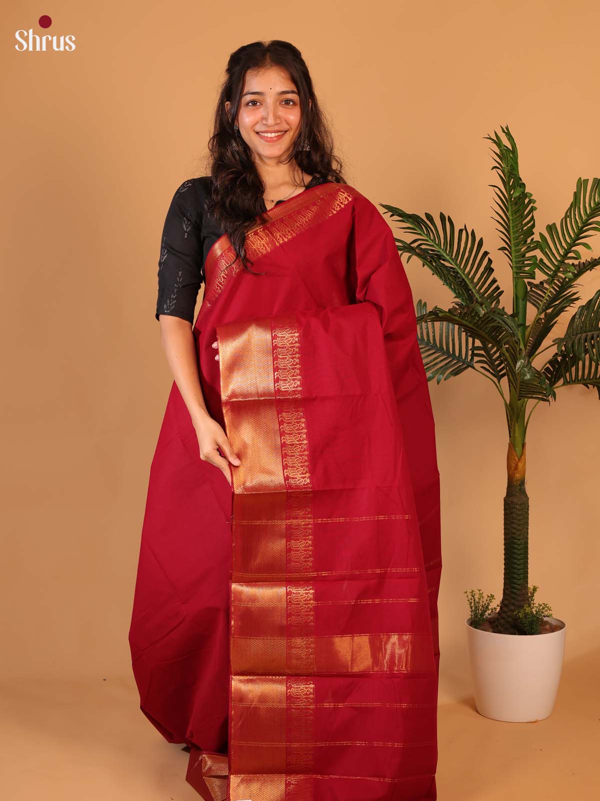Red(single Tone) - Chettinad Cotton Saree - Shop on Shrus.com