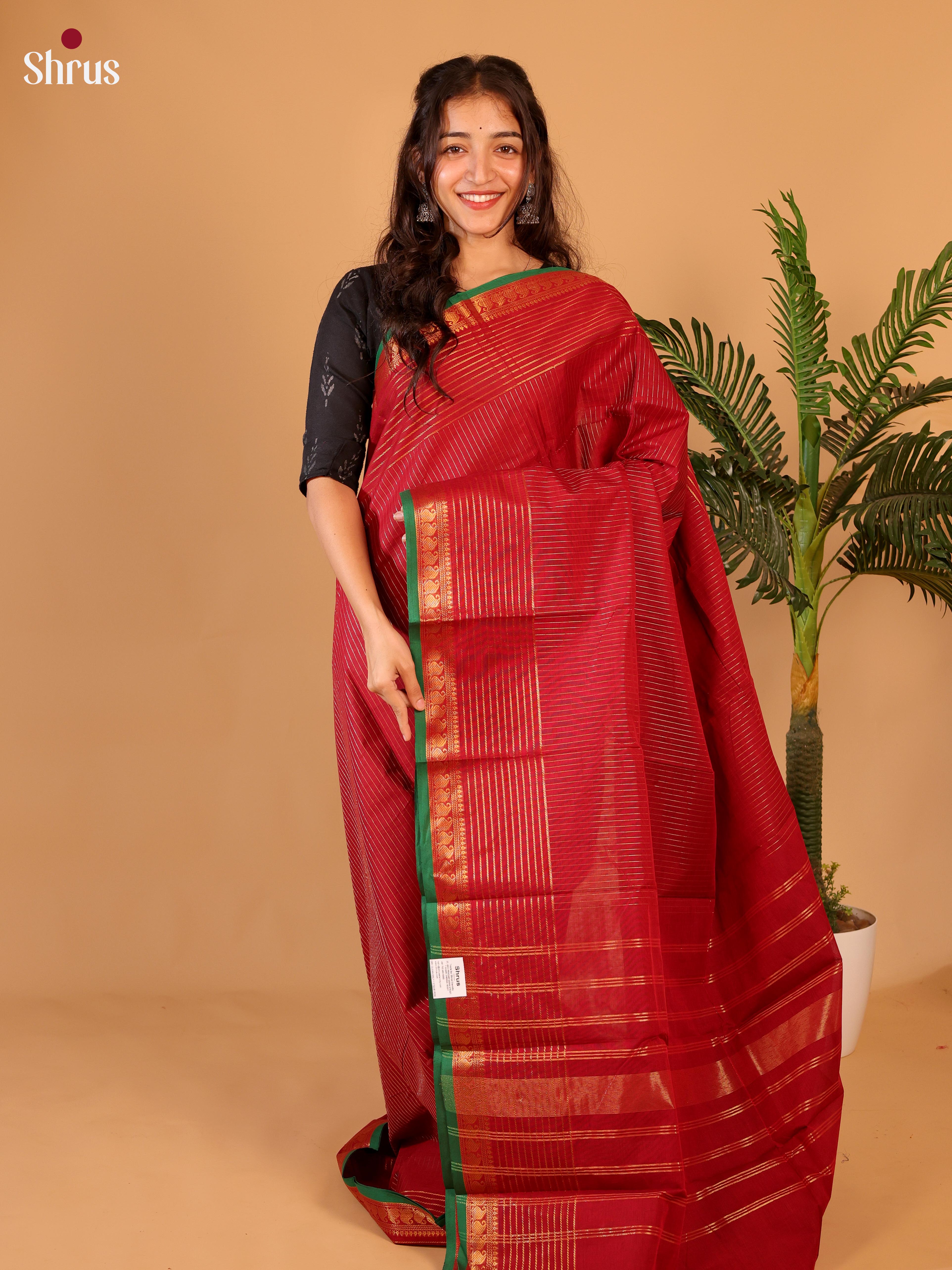 Red- Chettinad Cotton Saree - Shop on Shrus.com