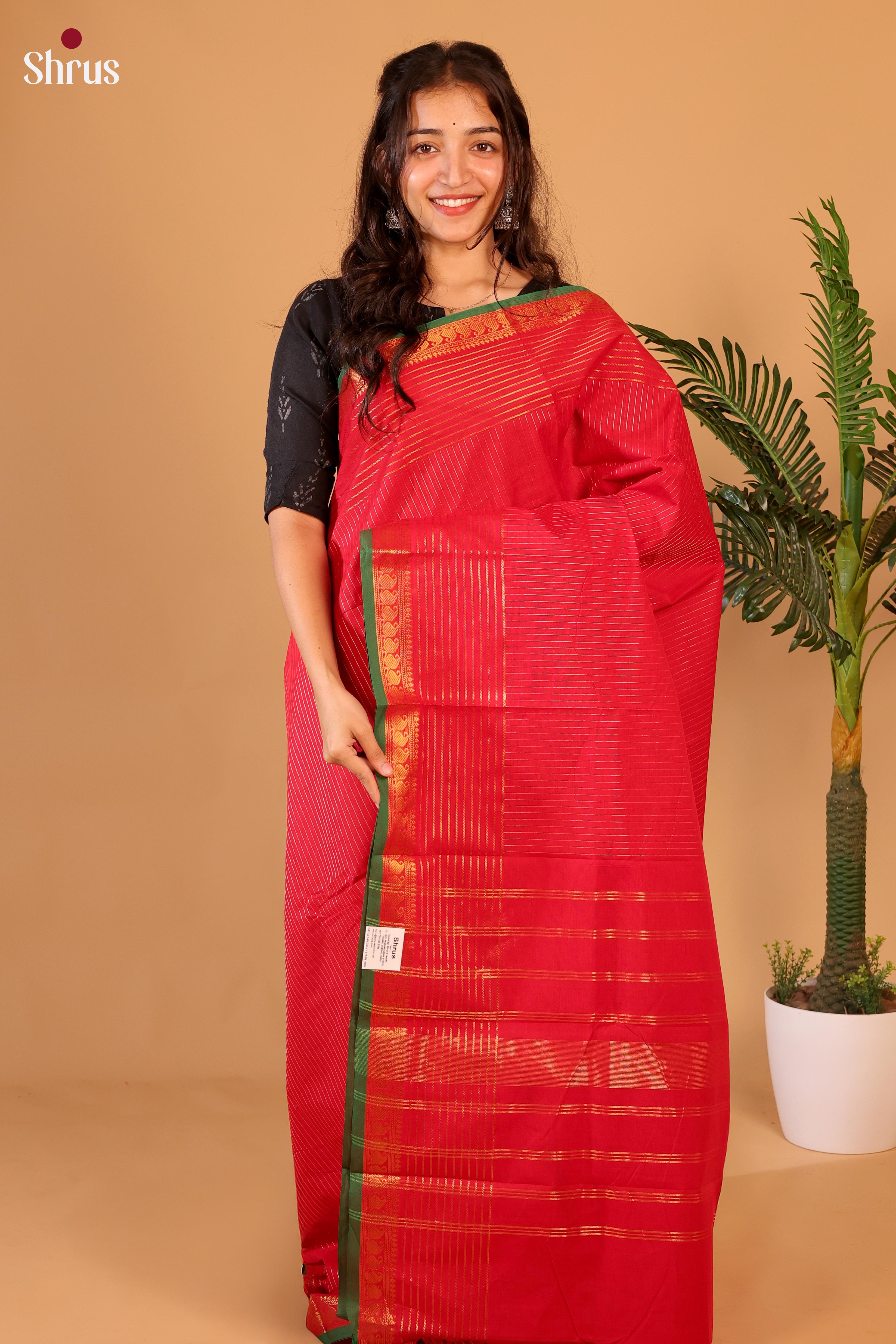 Red(Single Tone) - Chettinad Cotton Saree - Shop on Shrus.com