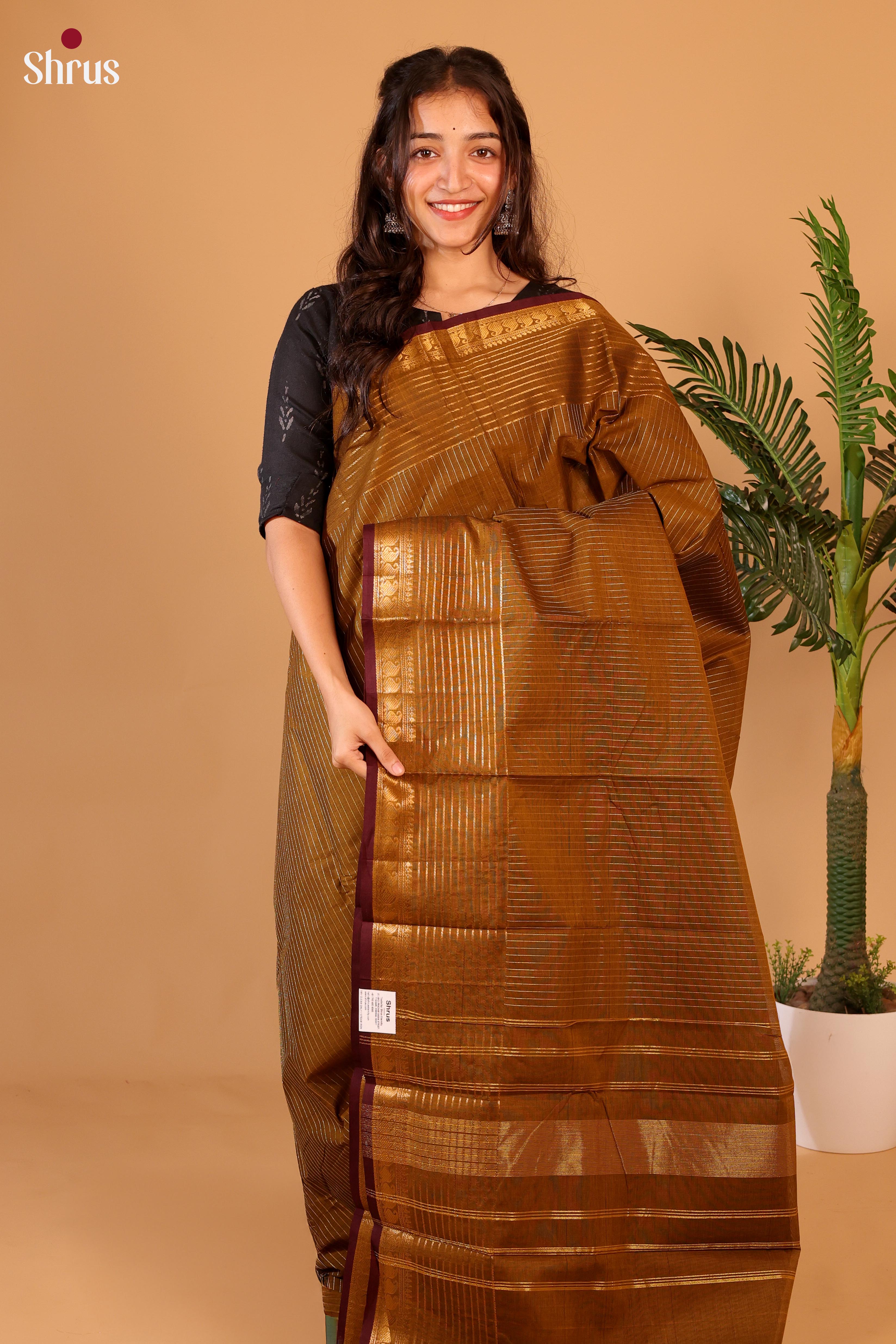 Brown(Single Tone)- Chettinad Cotton Saree - Shop on Shrus.com