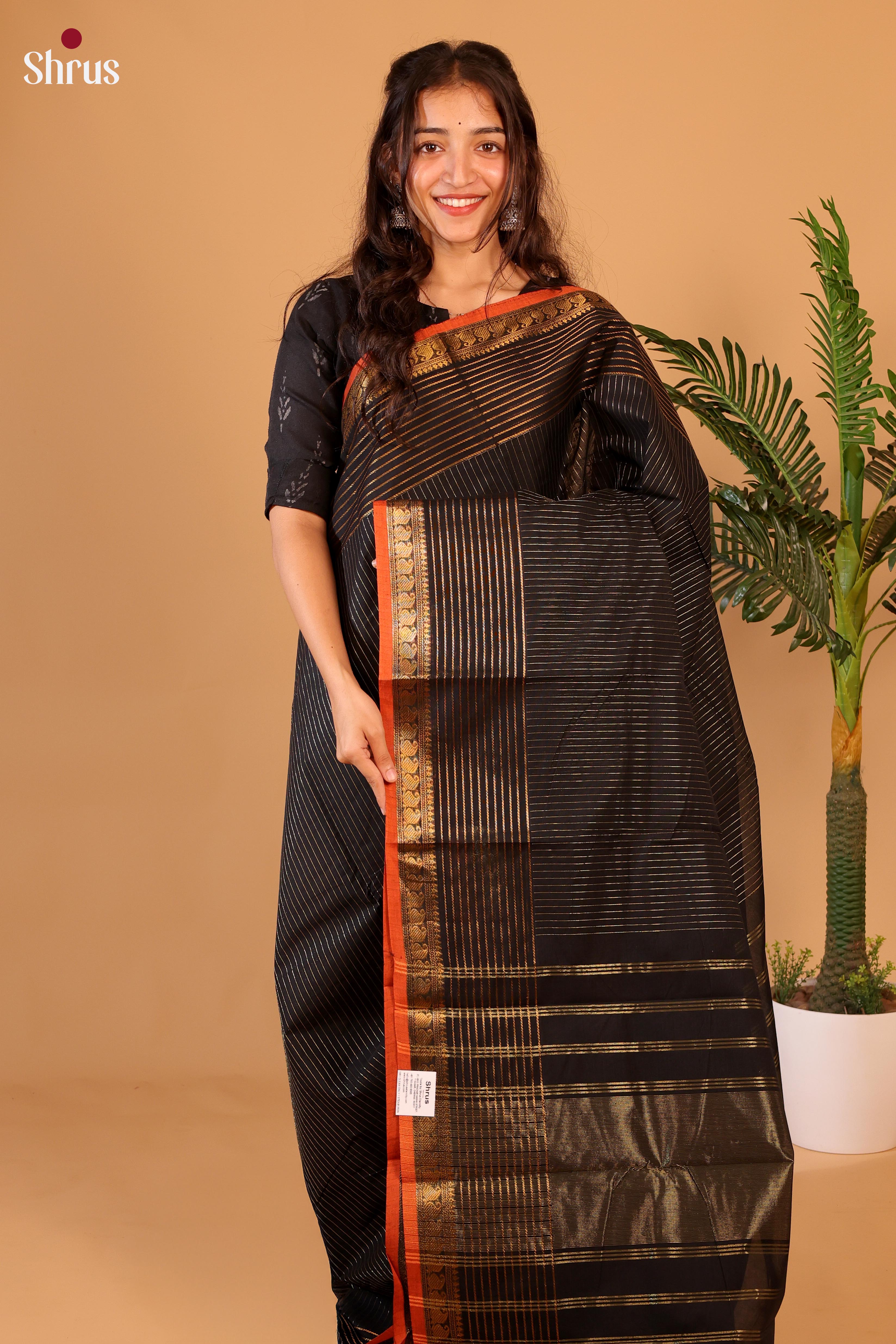 Black - Chettinad Cotton Saree - Shop on Shrus.com