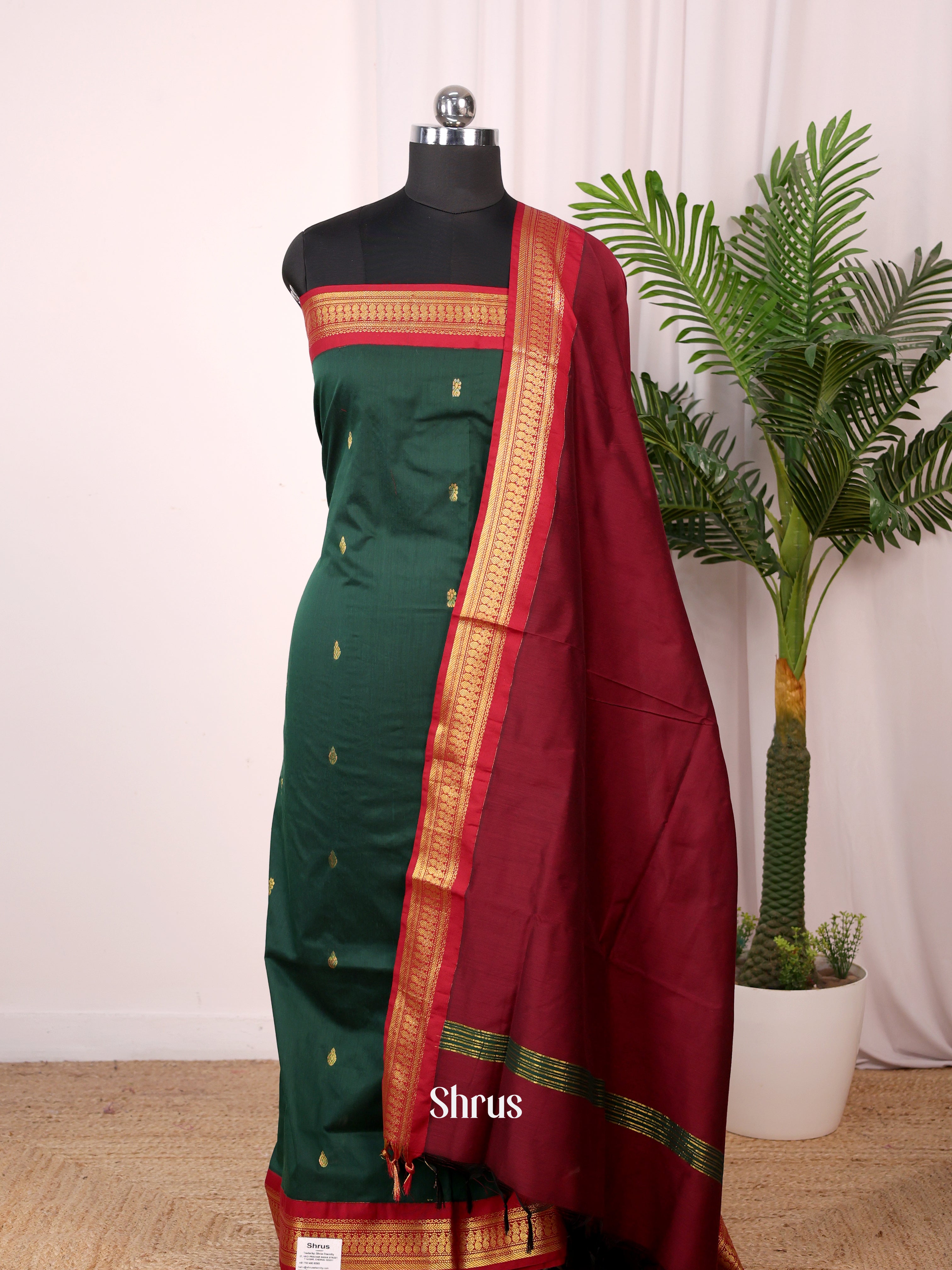 Green & Maroon - Kalyani Cotton salwar unstitch - Shop on Shrus.com