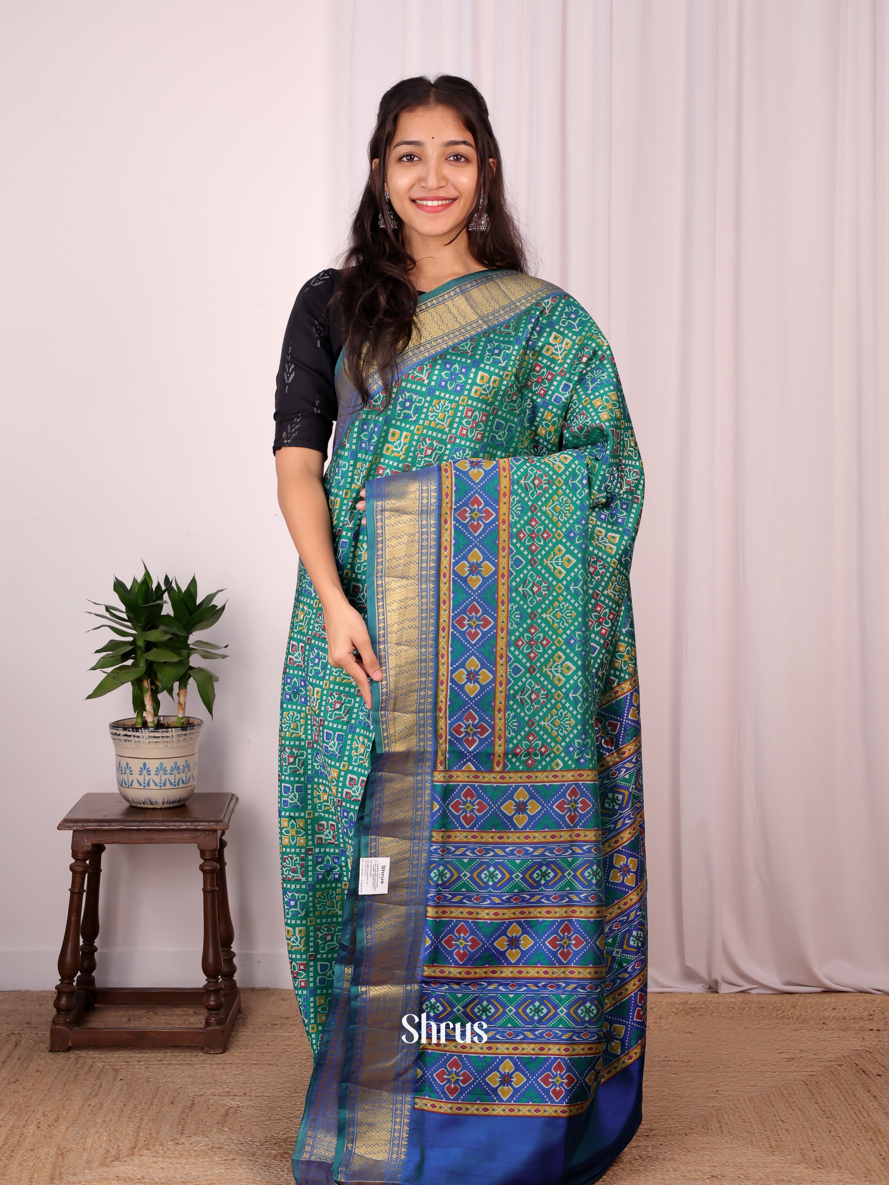 Green & Blue - Semi Patola Saree - Shop on Shrus.com