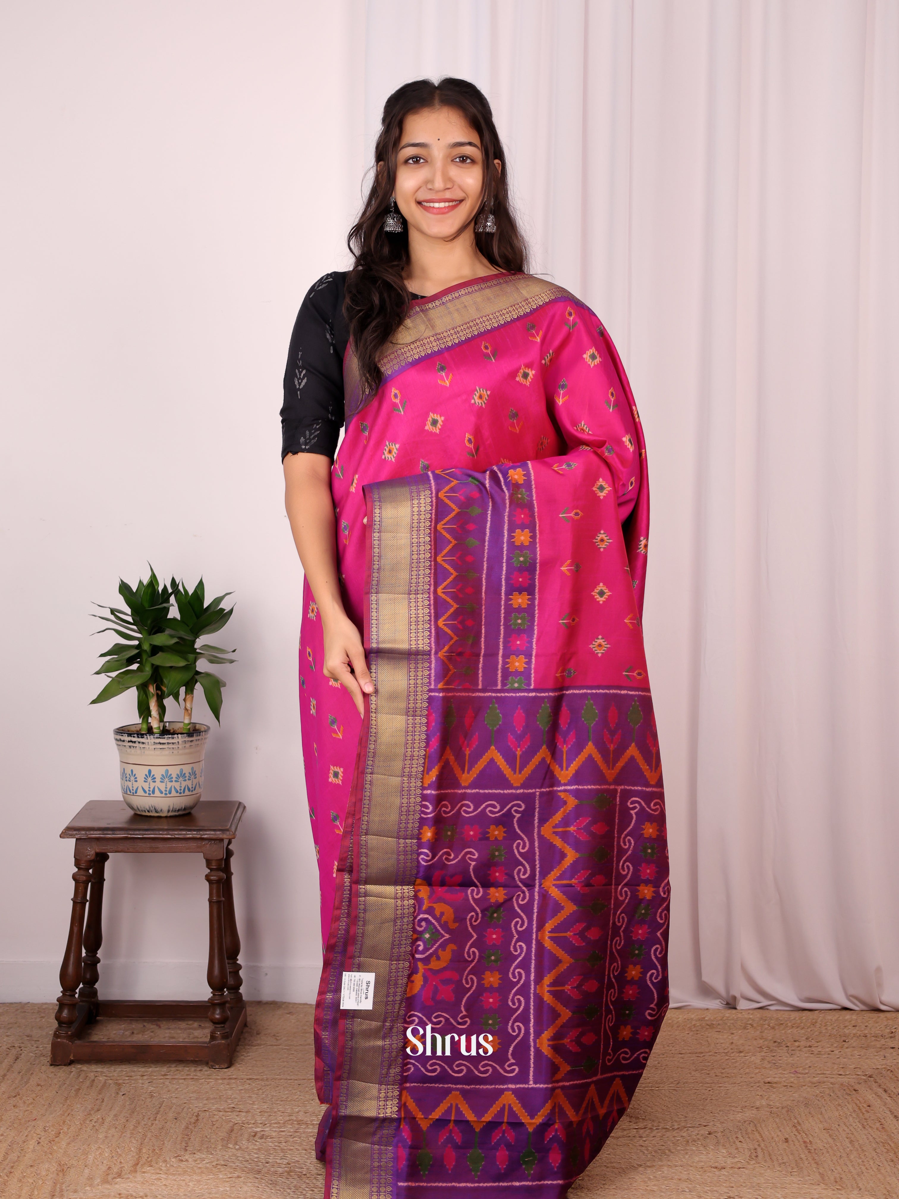 Pink & Purple - Semi Patola Saree - Shop on Shrus.com