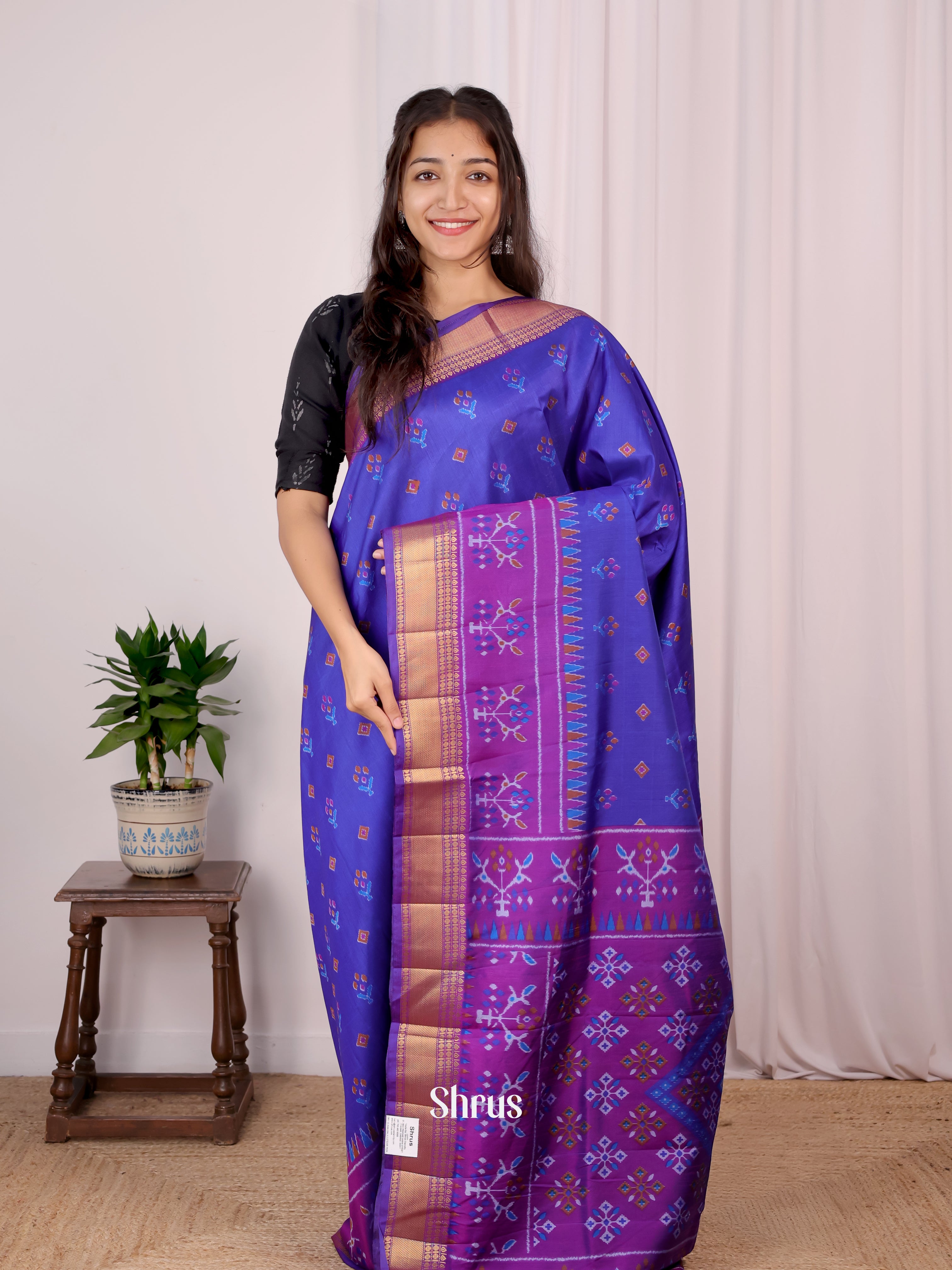 Blue & Purple - Semi Patola Saree - Shop on Shrus.com