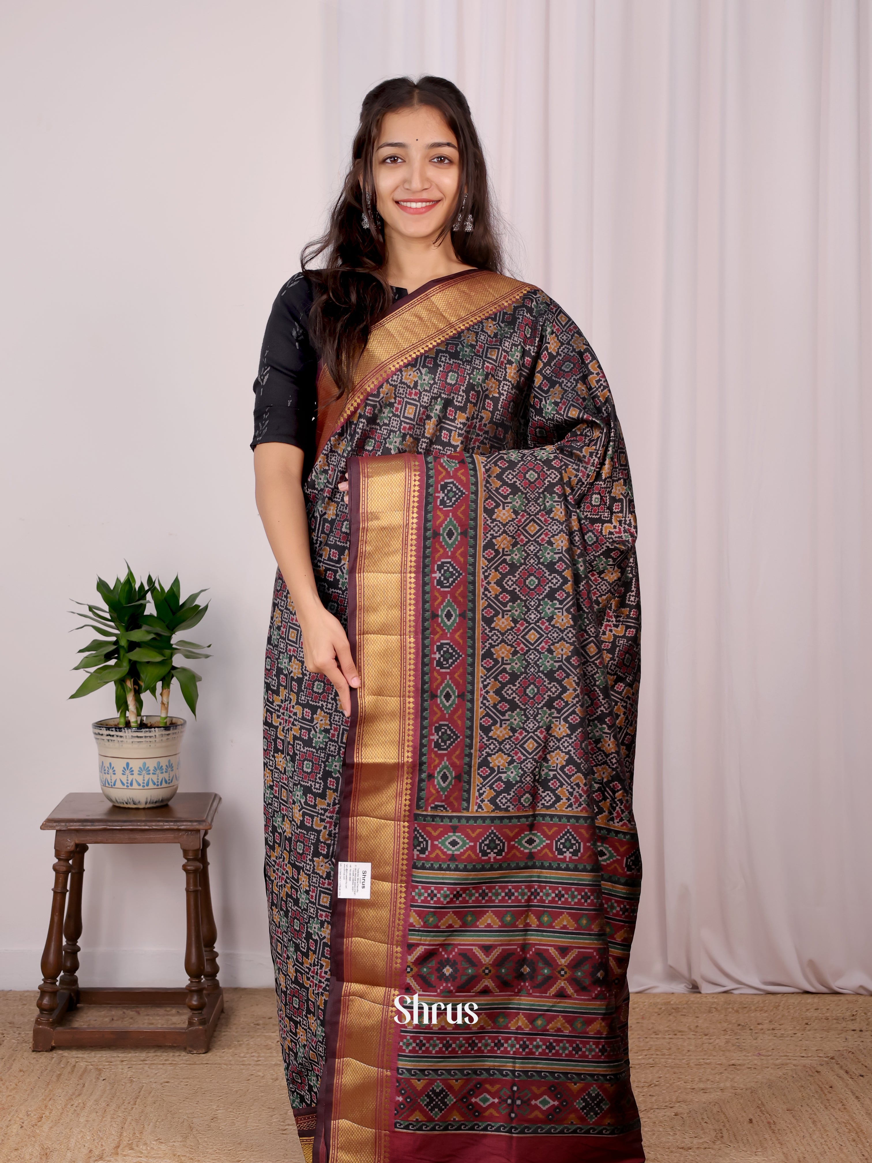 Black & Maroon - Semi Patola Saree - Shop on Shrus.com