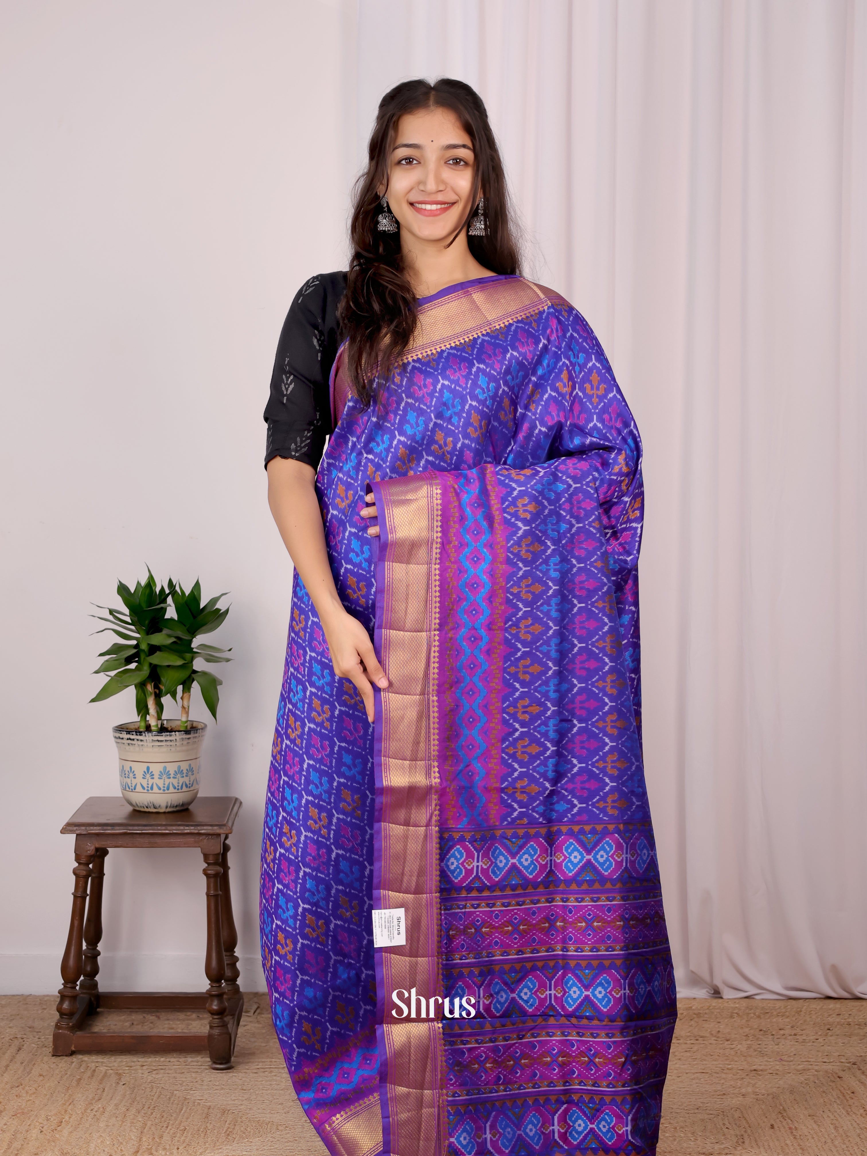 Blue & Purple - Semi Patola Saree - Shop on Shrus.com