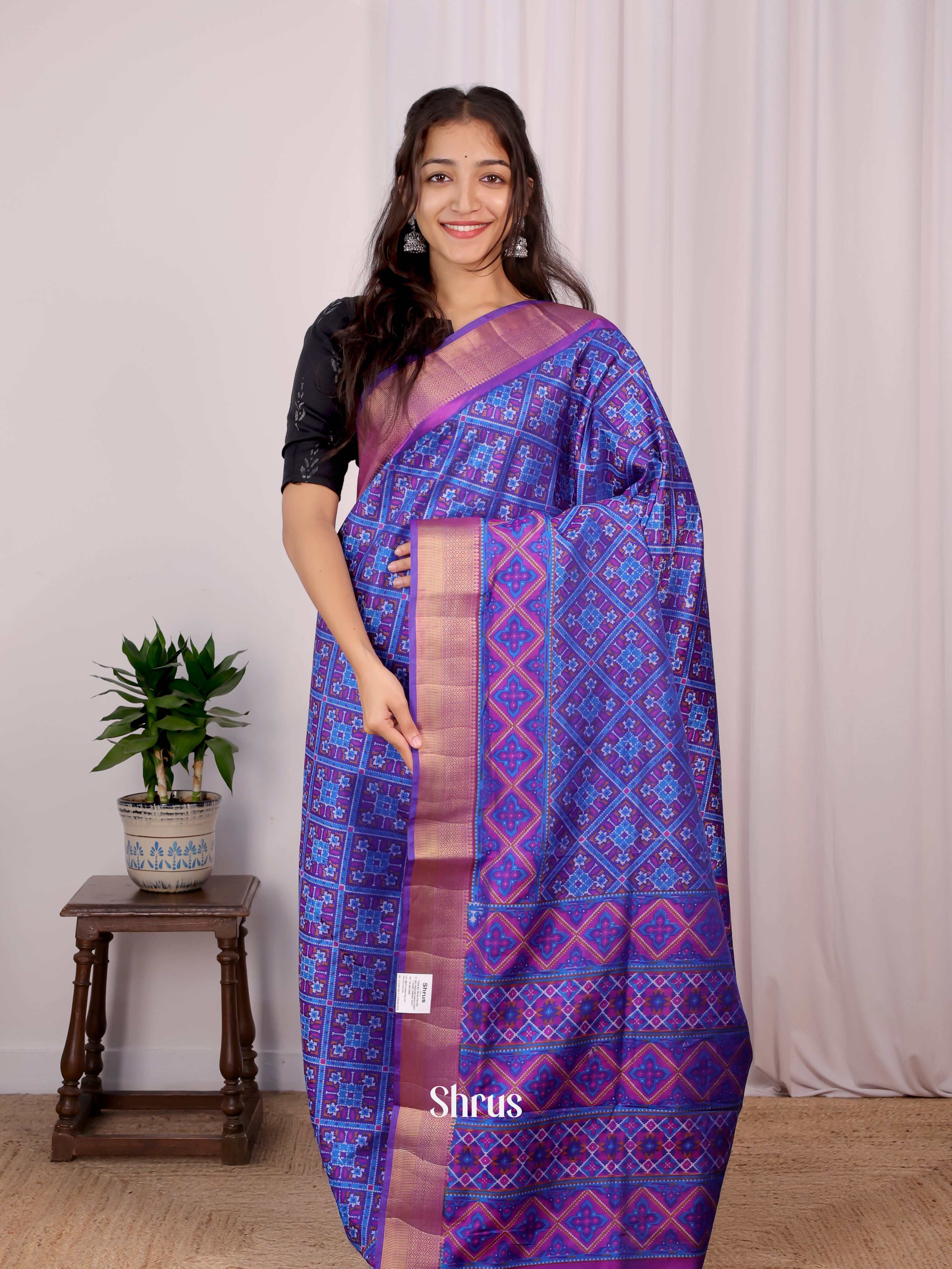 Blue & Purple - Semi Patola Saree - Shop on Shrus.com