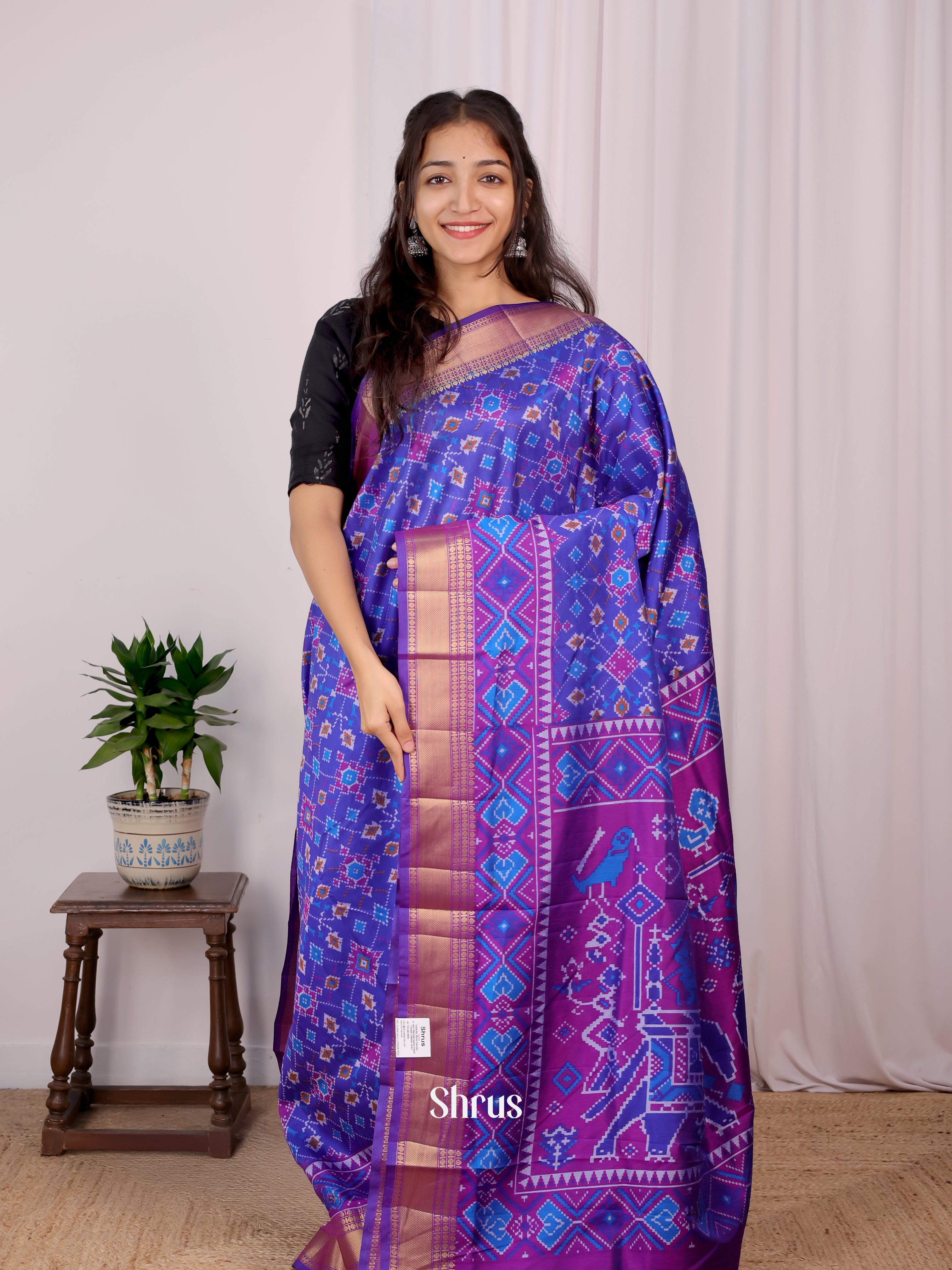 Blue & Purple - Semi Patola Saree - Shop on Shrus.com