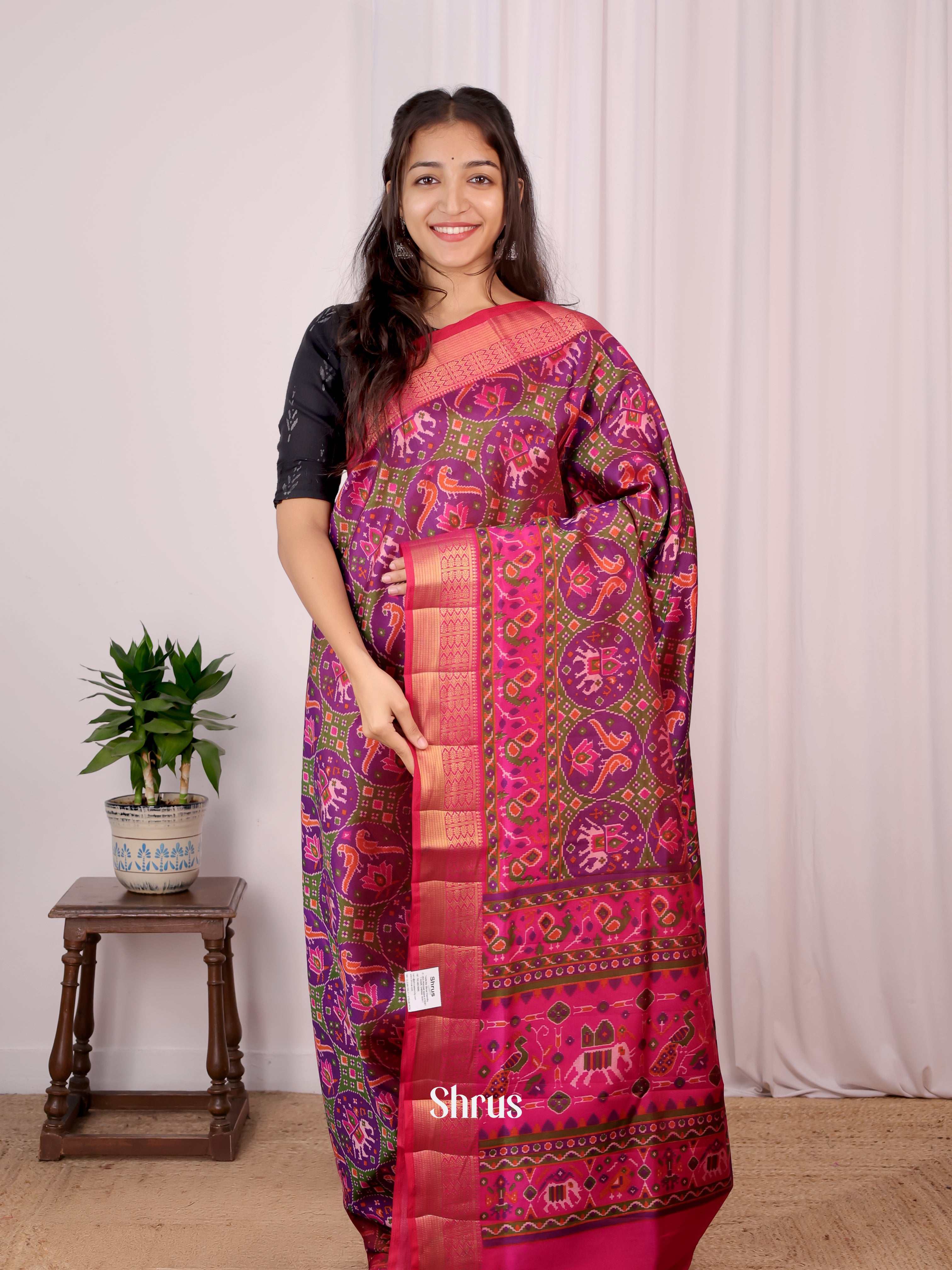 Purple & Pink - Semi Patola Saree - Shop on Shrus.com