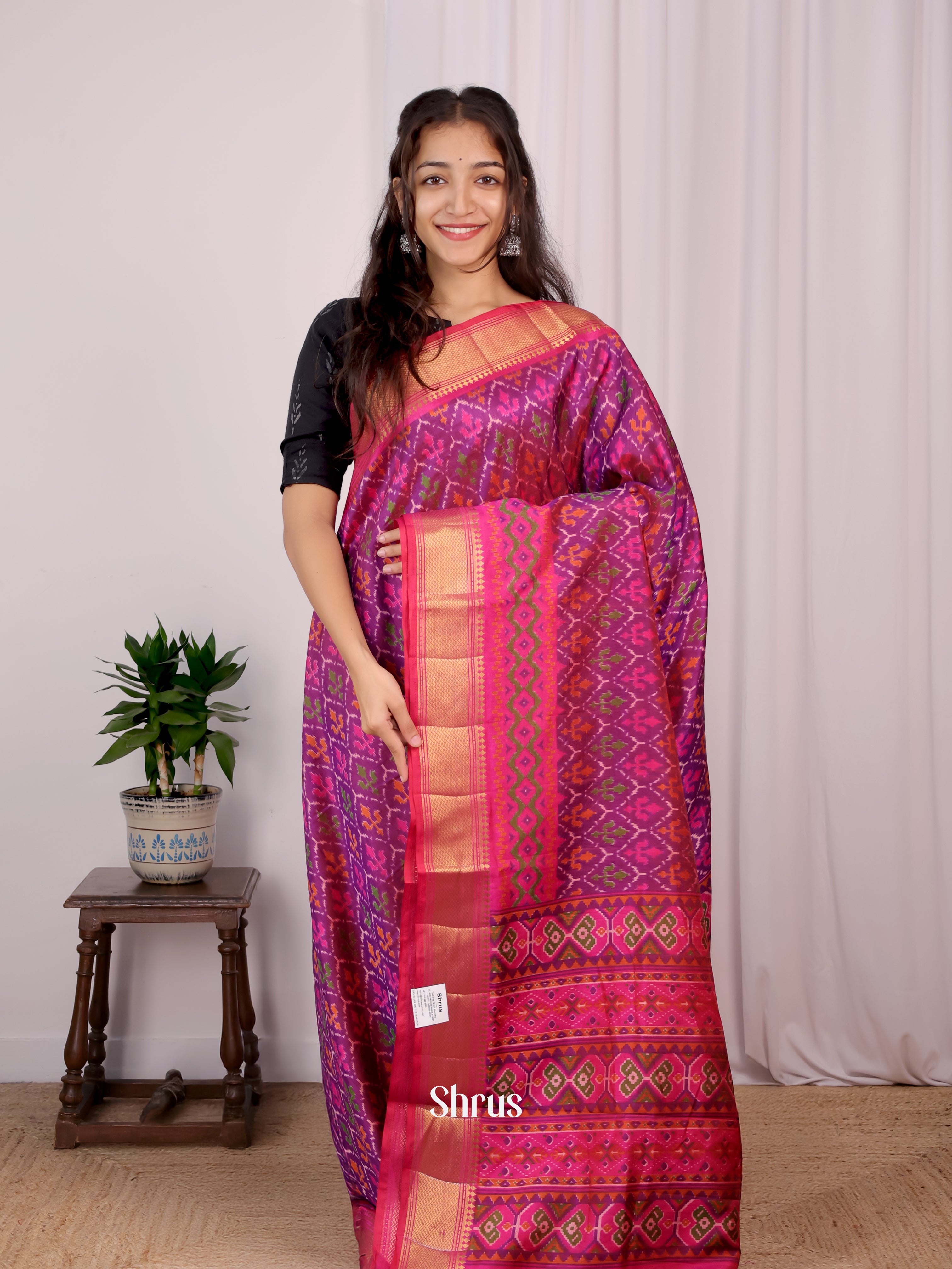 Purple & Pink - Semi Patola Saree - Shop on Shrus.com