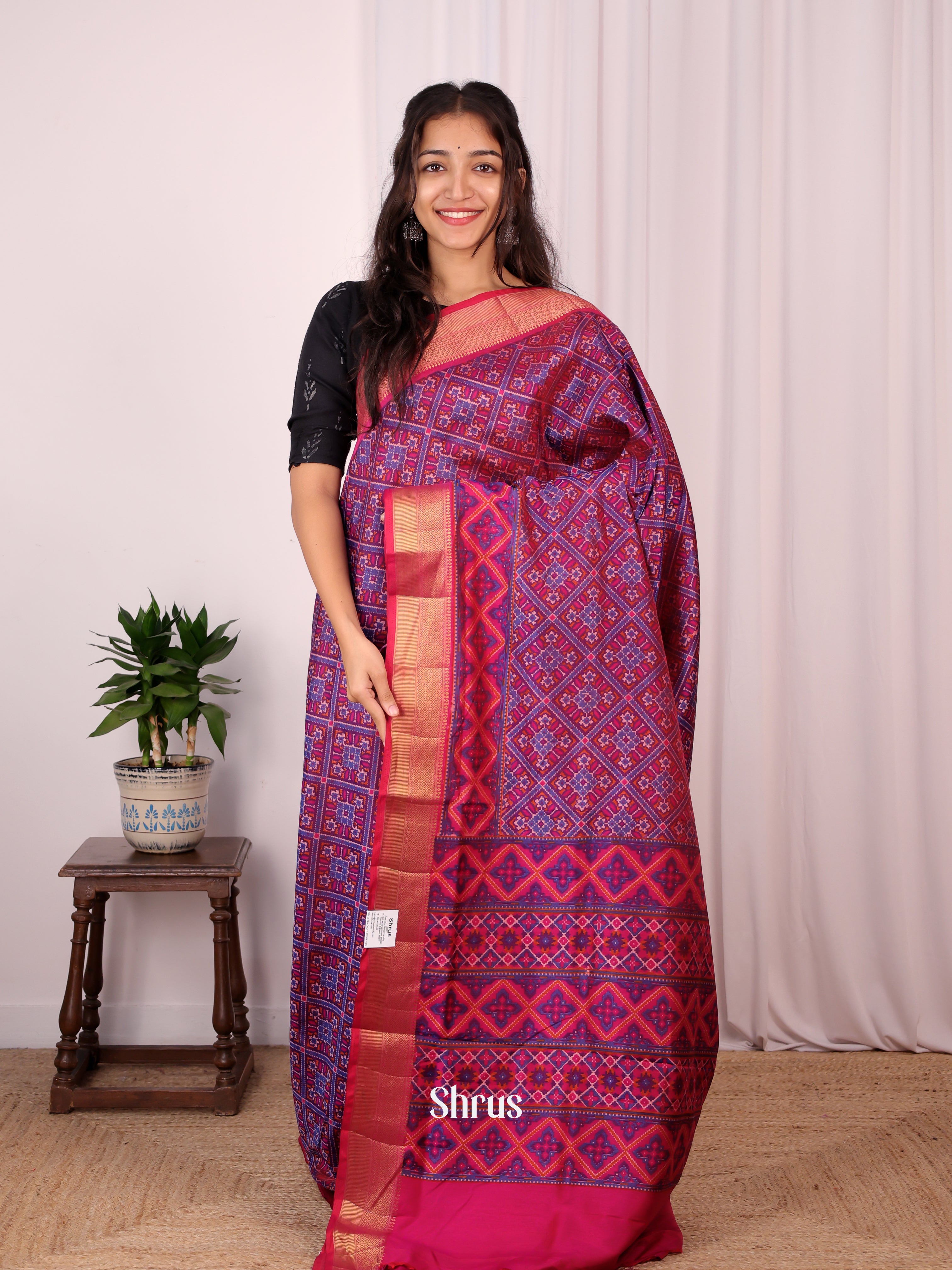 Purple & Pink - Semi Patola Saree - Shop on Shrus.com