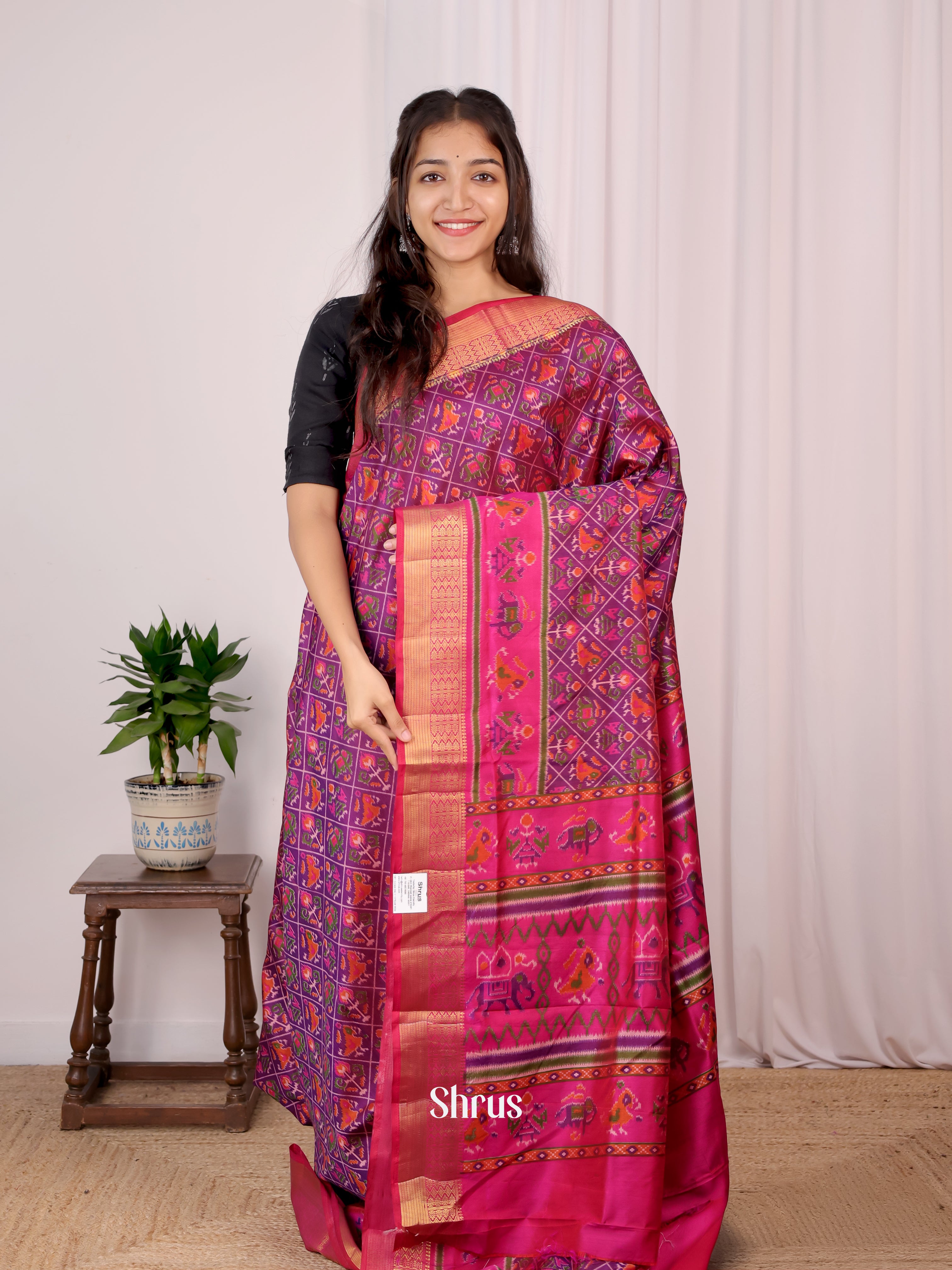 Purple & Pink - Semi Patola Saree - Shop on Shrus.com
