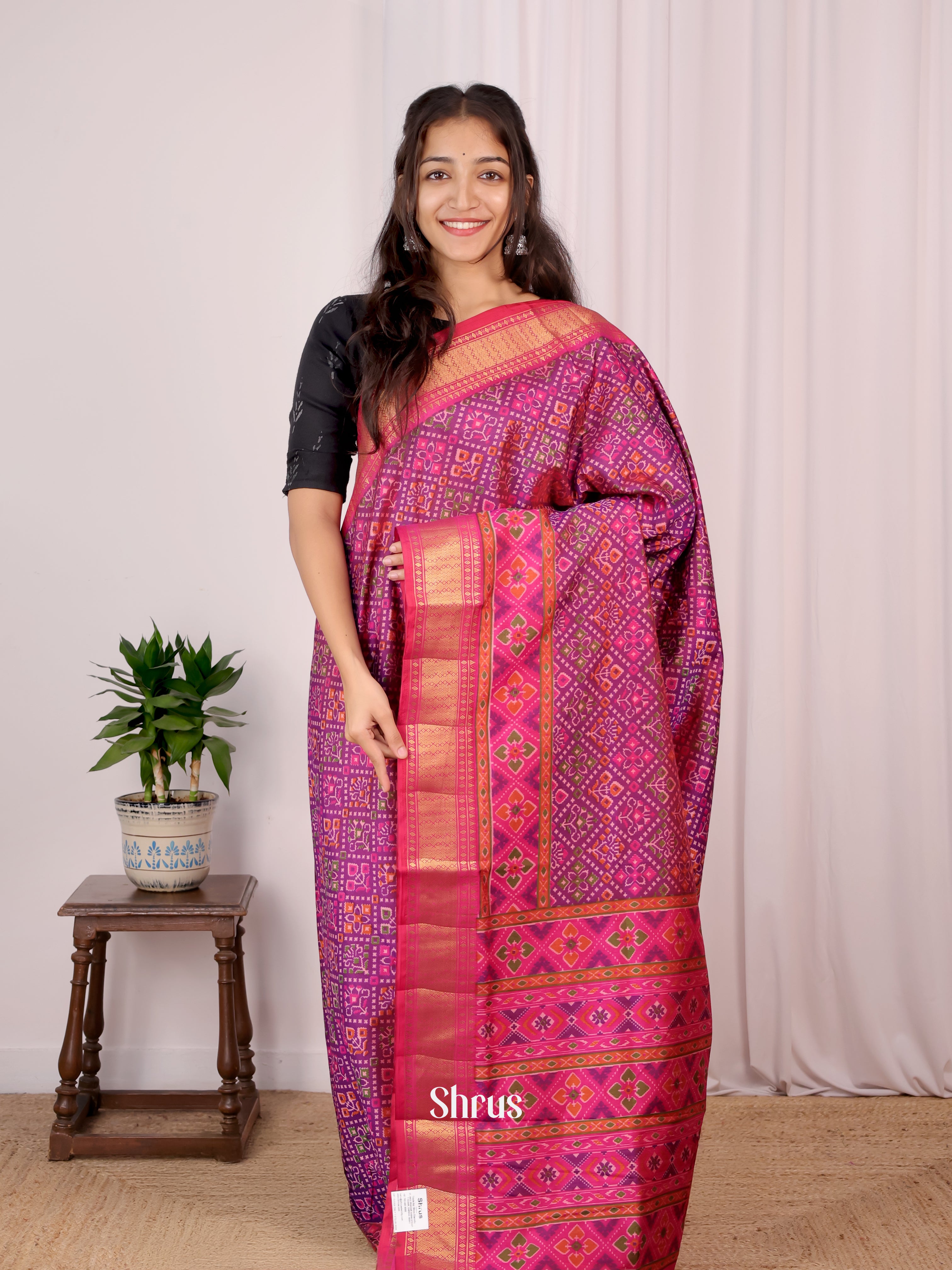 Purple & Pink - Semi Patola Saree - Shop on Shrus.com