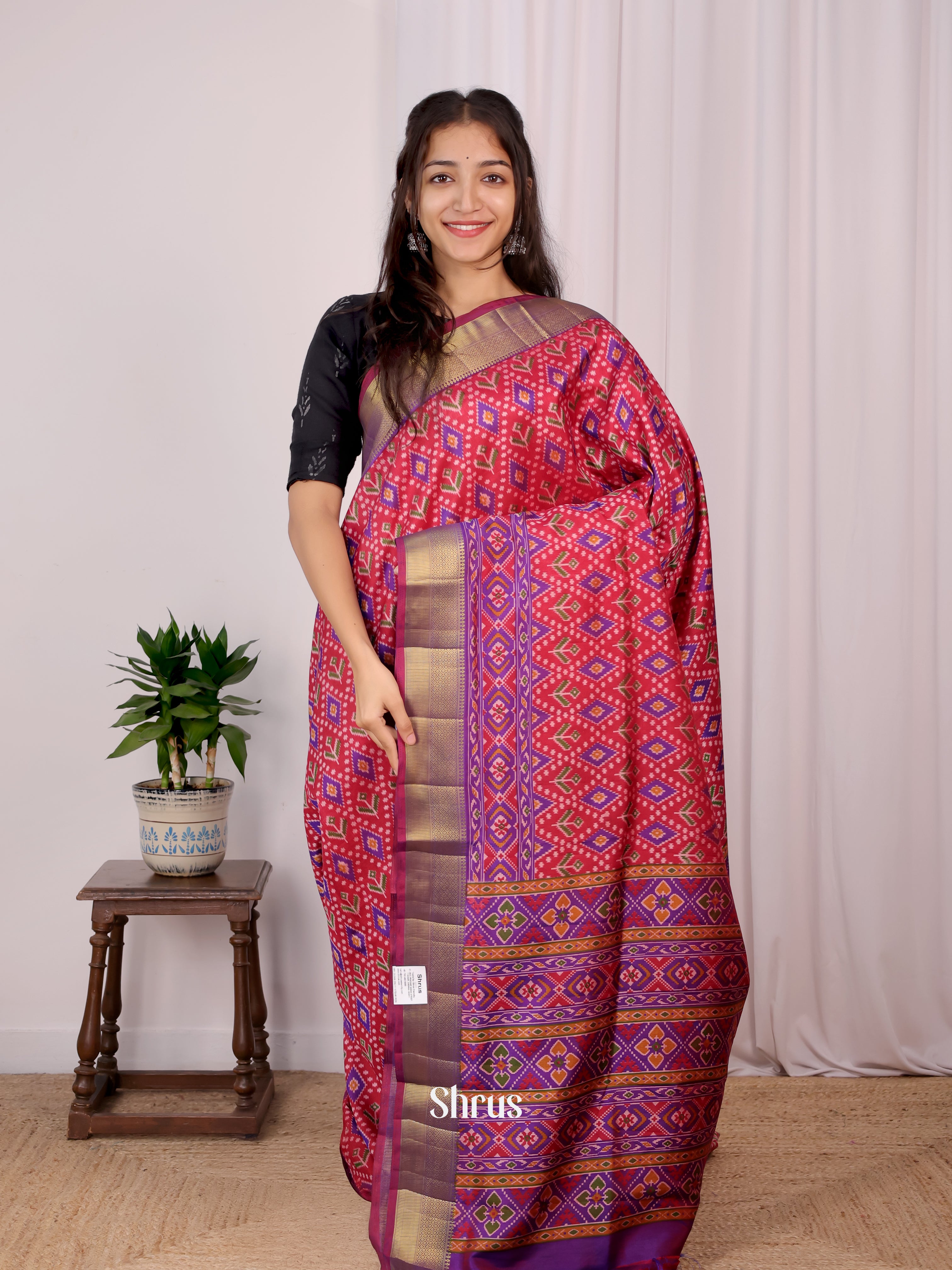 Red & Purple - Semi Patola Saree - Shop on Shrus.com