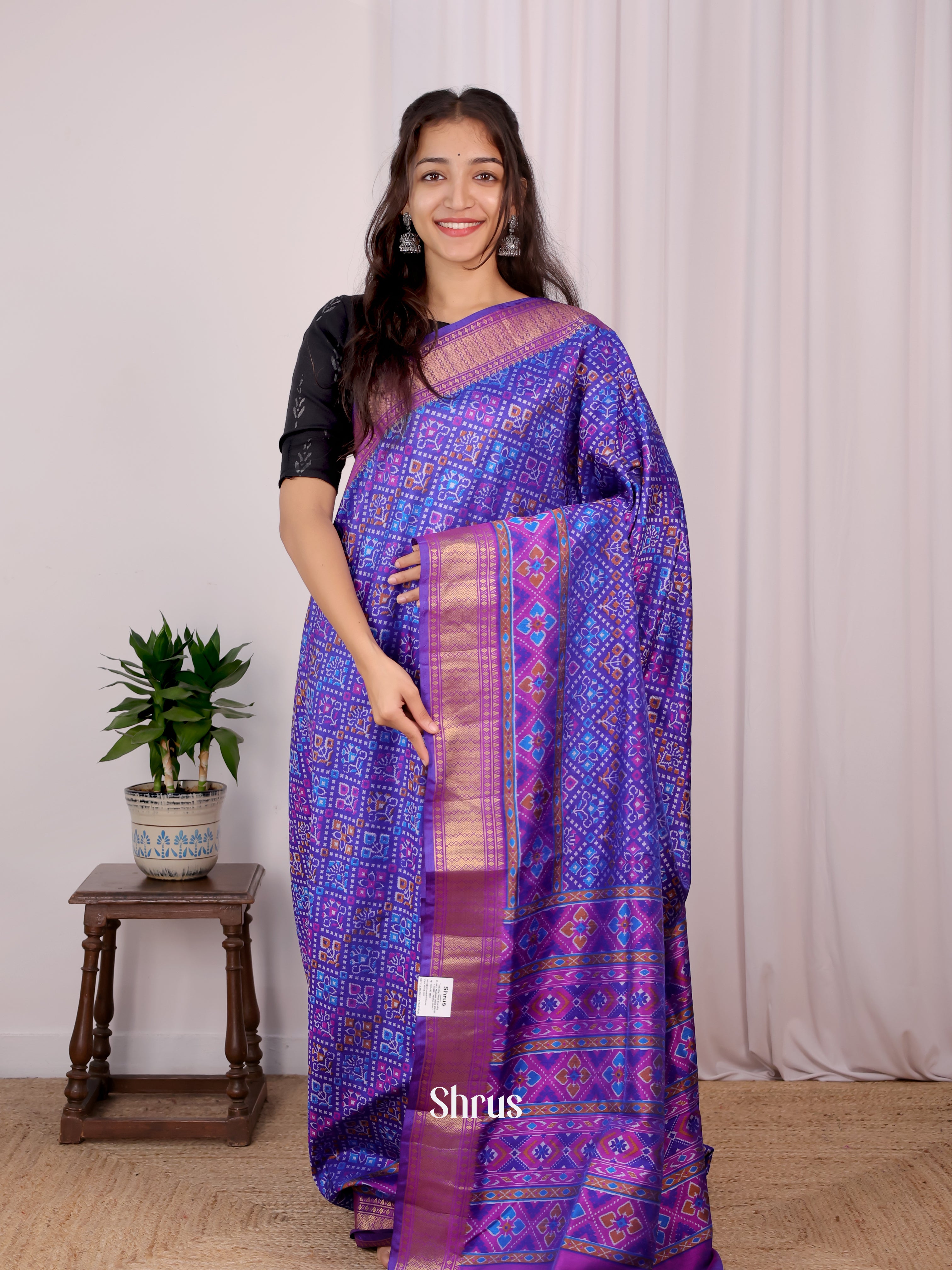 Blue & Purple - Semi Patola Saree - Shop on Shrus.com