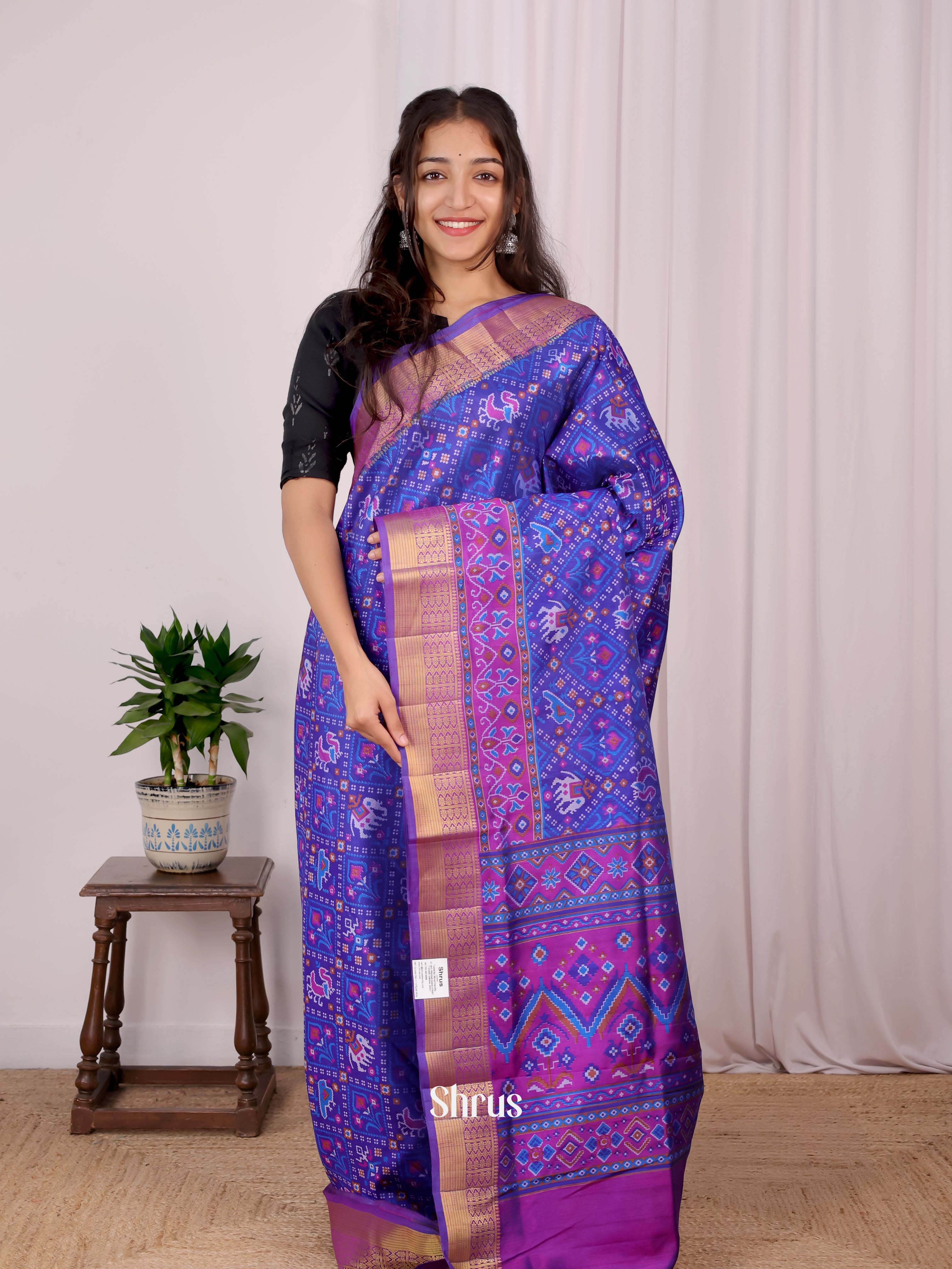 Blue & Purple- Semi Patola Saree - Shop on Shrus.com