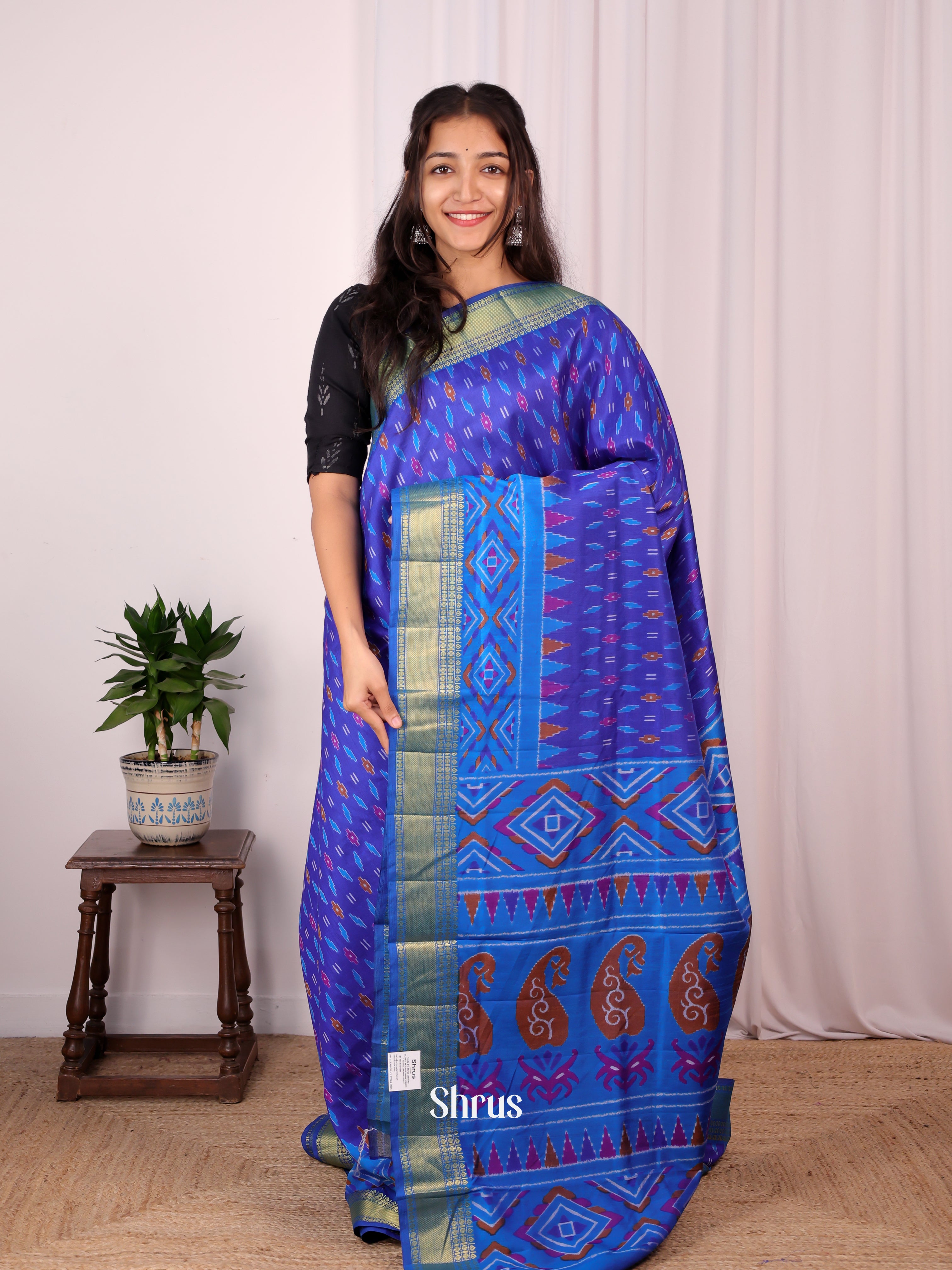 Blue & Teal - Semi Patola Saree - Shop on Shrus.com