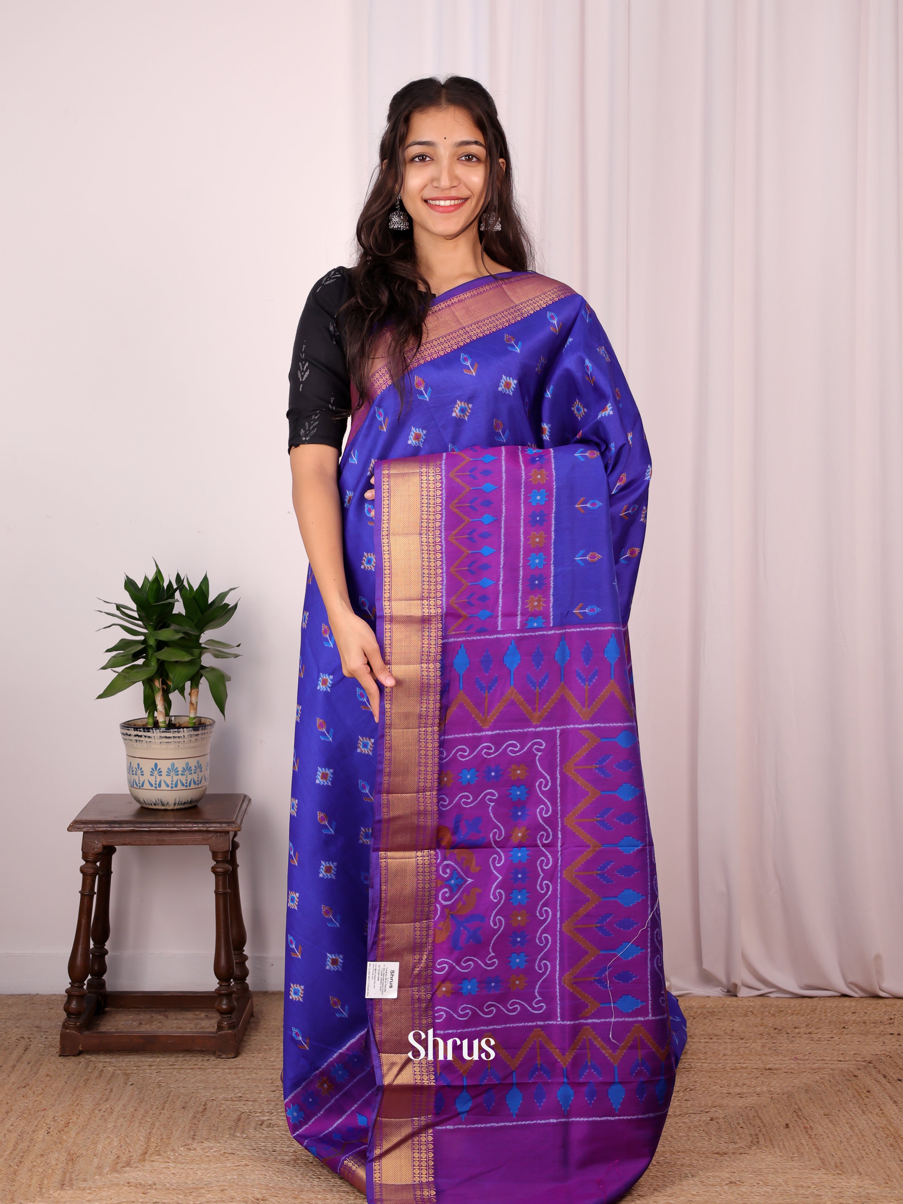 Blue & Purple - Semi Patola Saree - Shop on Shrus.com