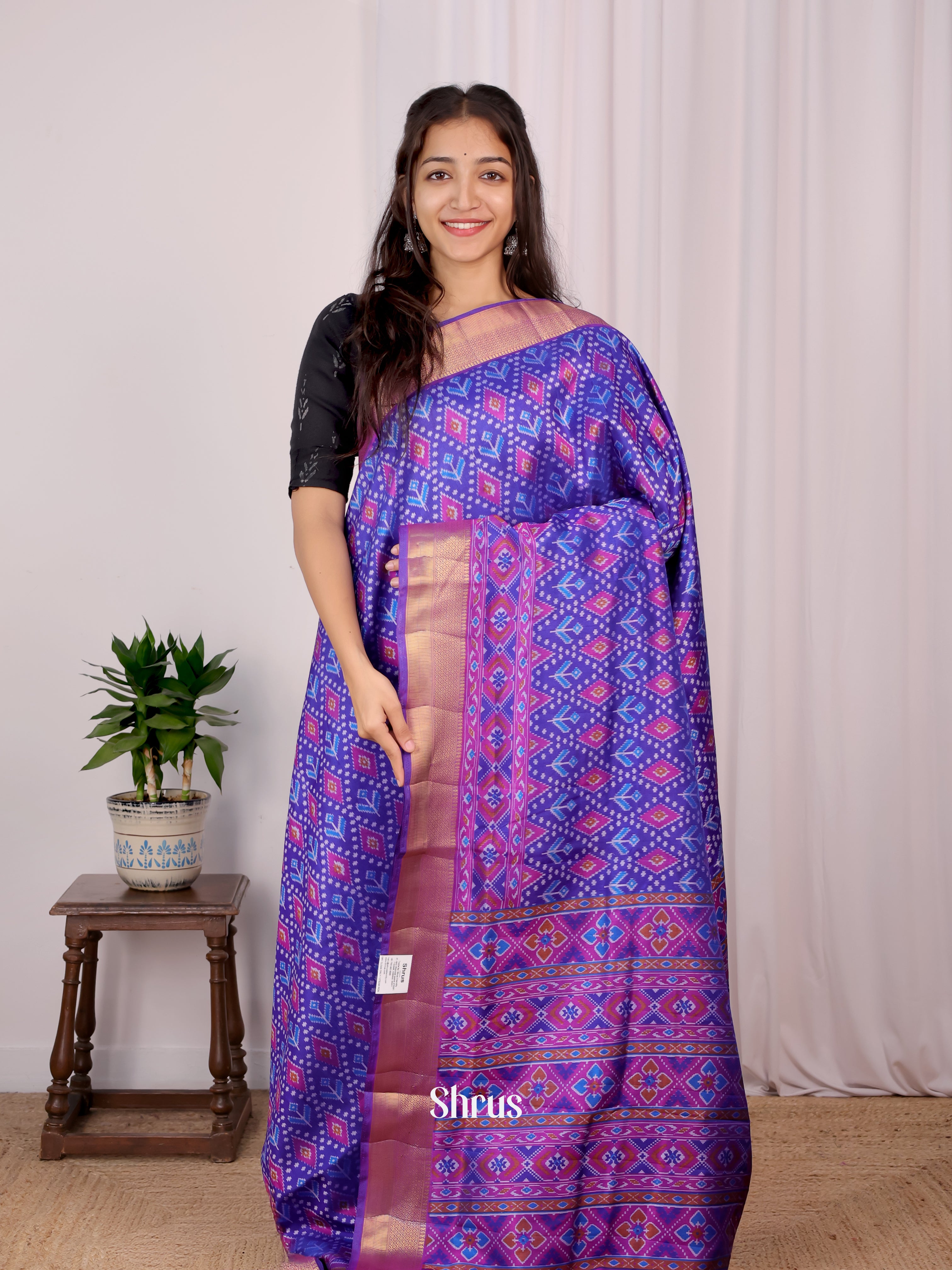 Blue & Purple - Semi Patola Saree - Shop on Shrus.com