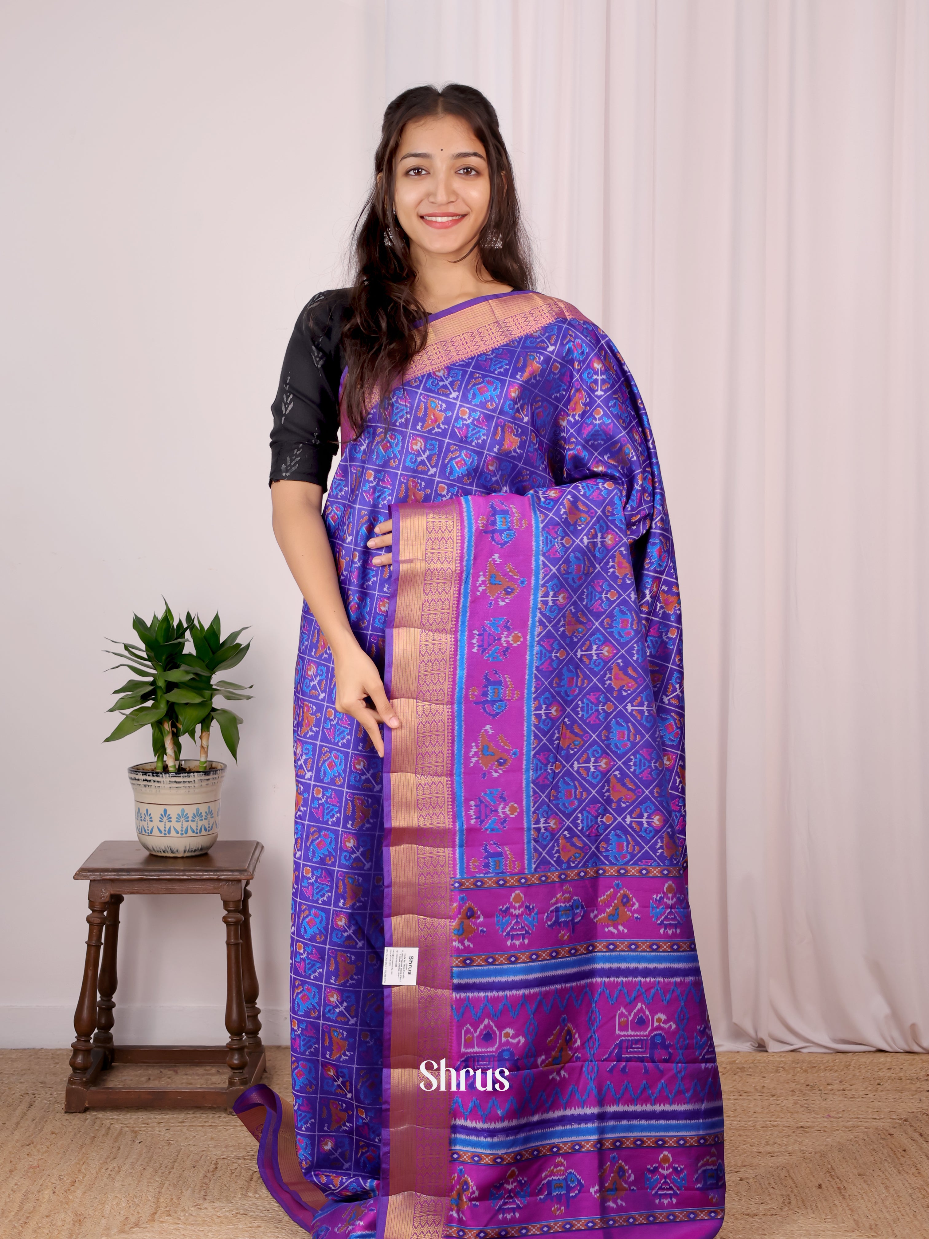 Blue & Purple - Semi Patola Saree - Shop on Shrus.com