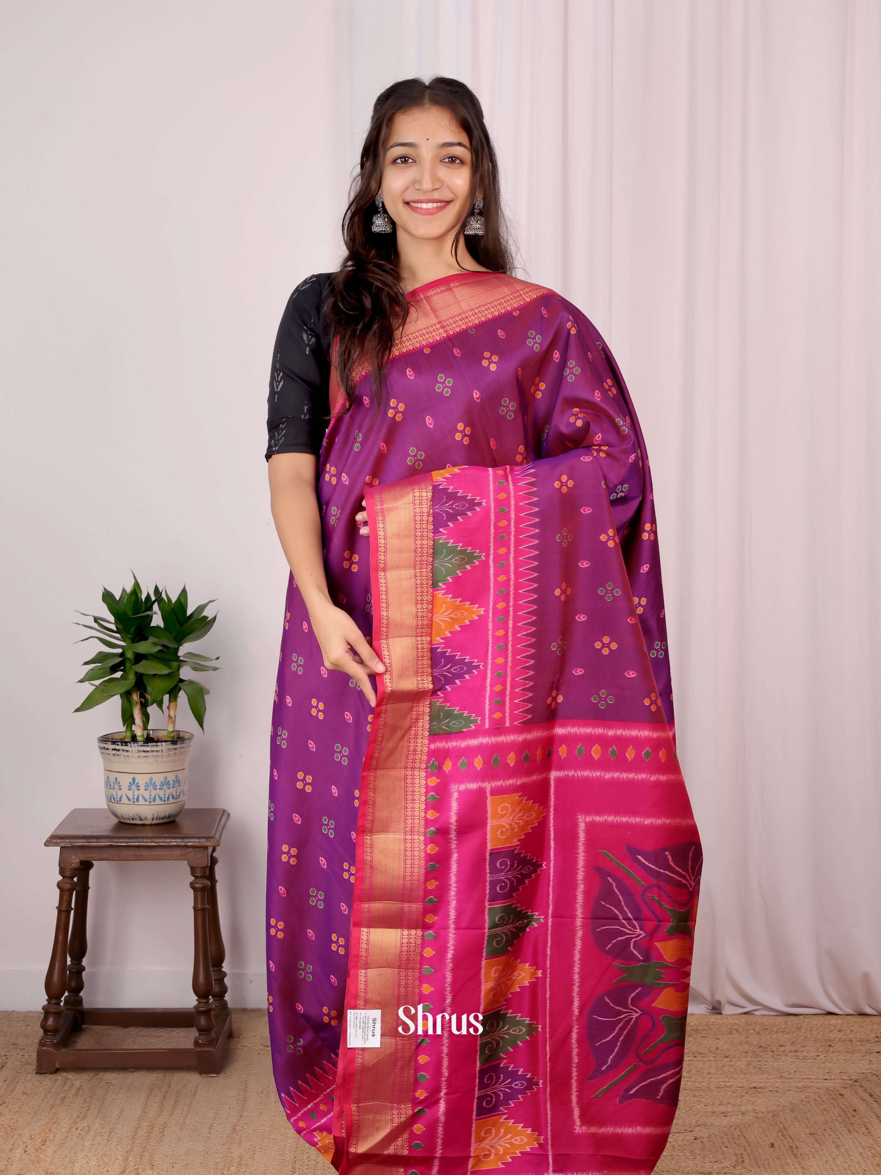 Purple & Pink - Semi Patola Saree - Shop on Shrus.com