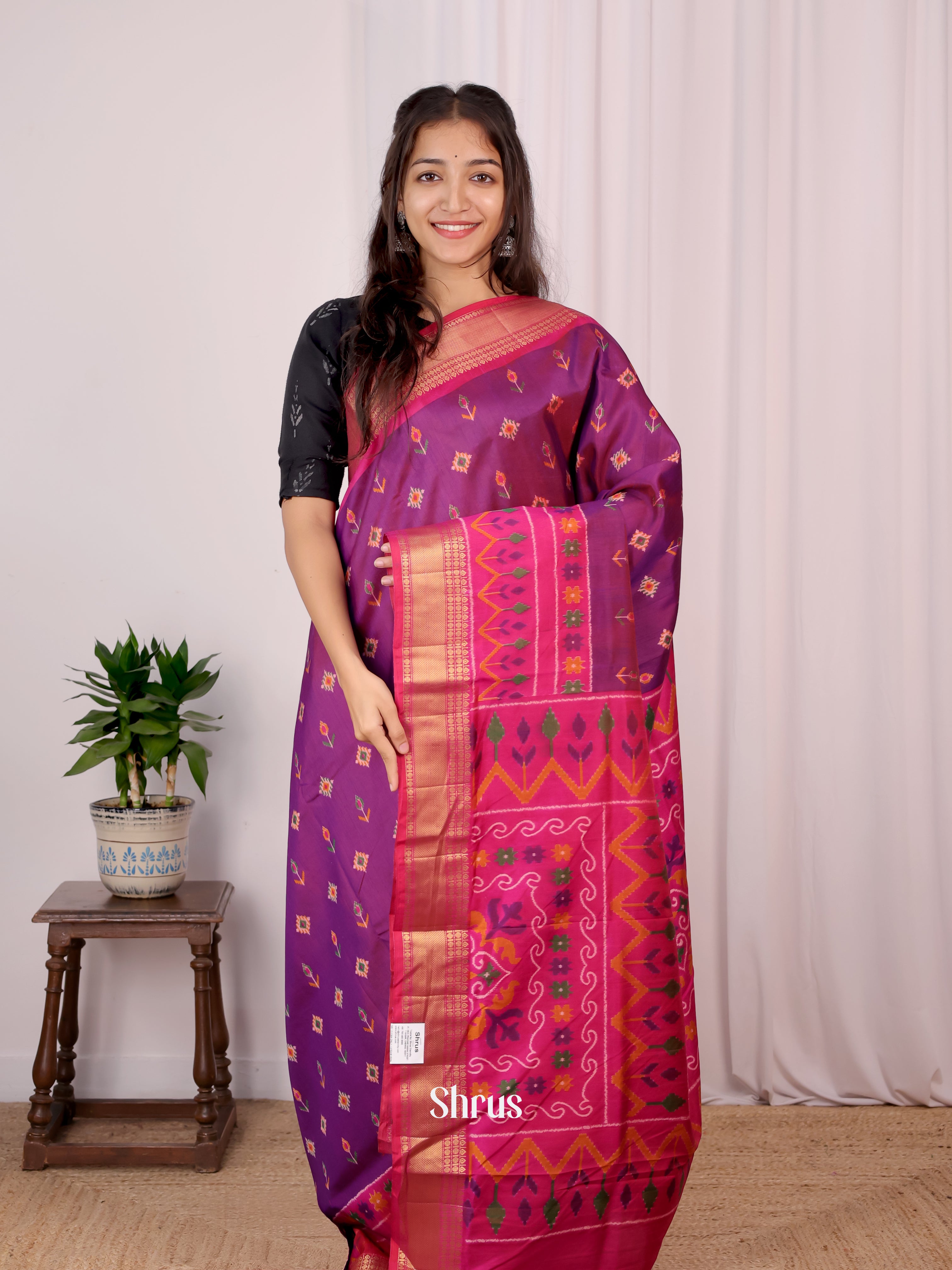 Purple & Pink - Semi Patola Saree - Shop on Shrus.com