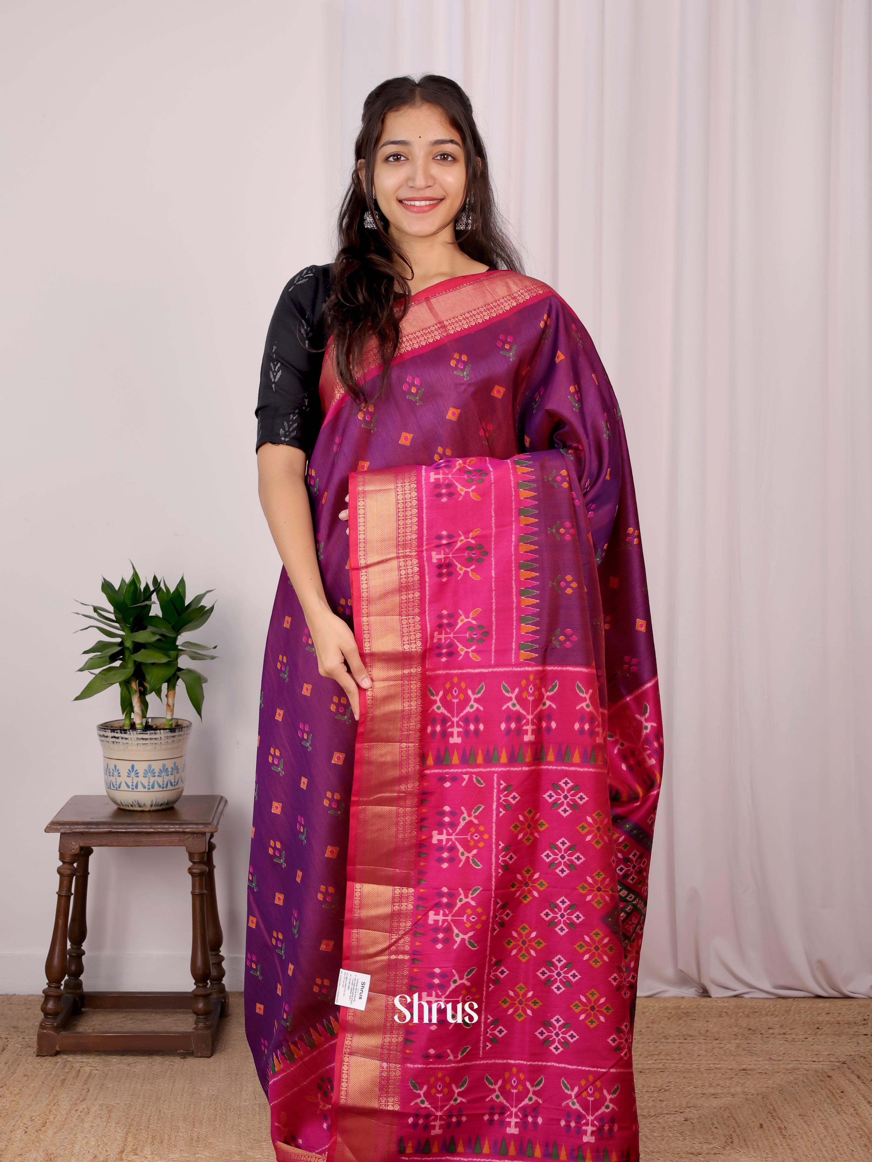 Purple & Pink - Semi Patola Saree - Shop on Shrus.com