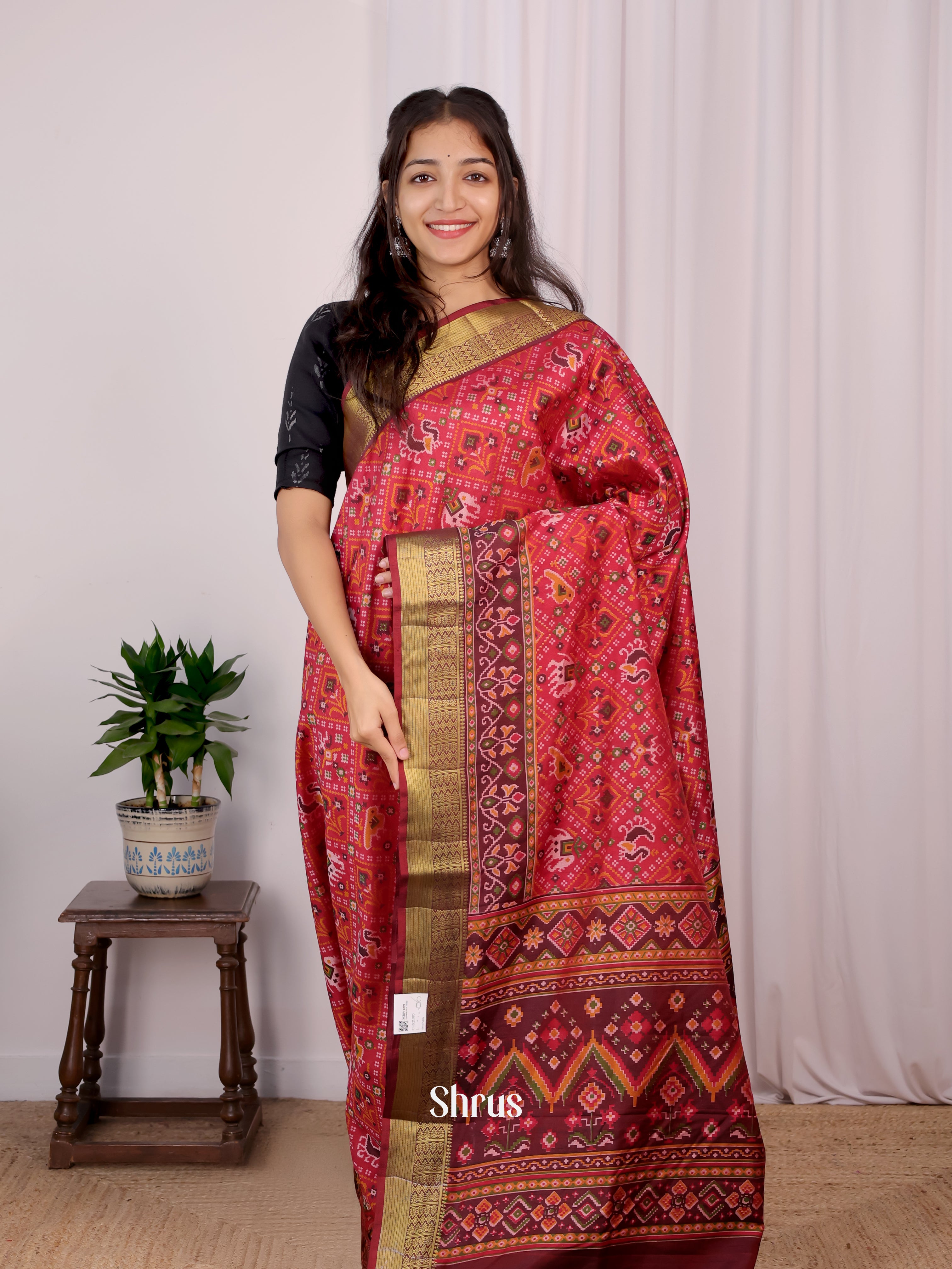 Red & Brown - Semi Patola Saree - Shop on Shrus.com