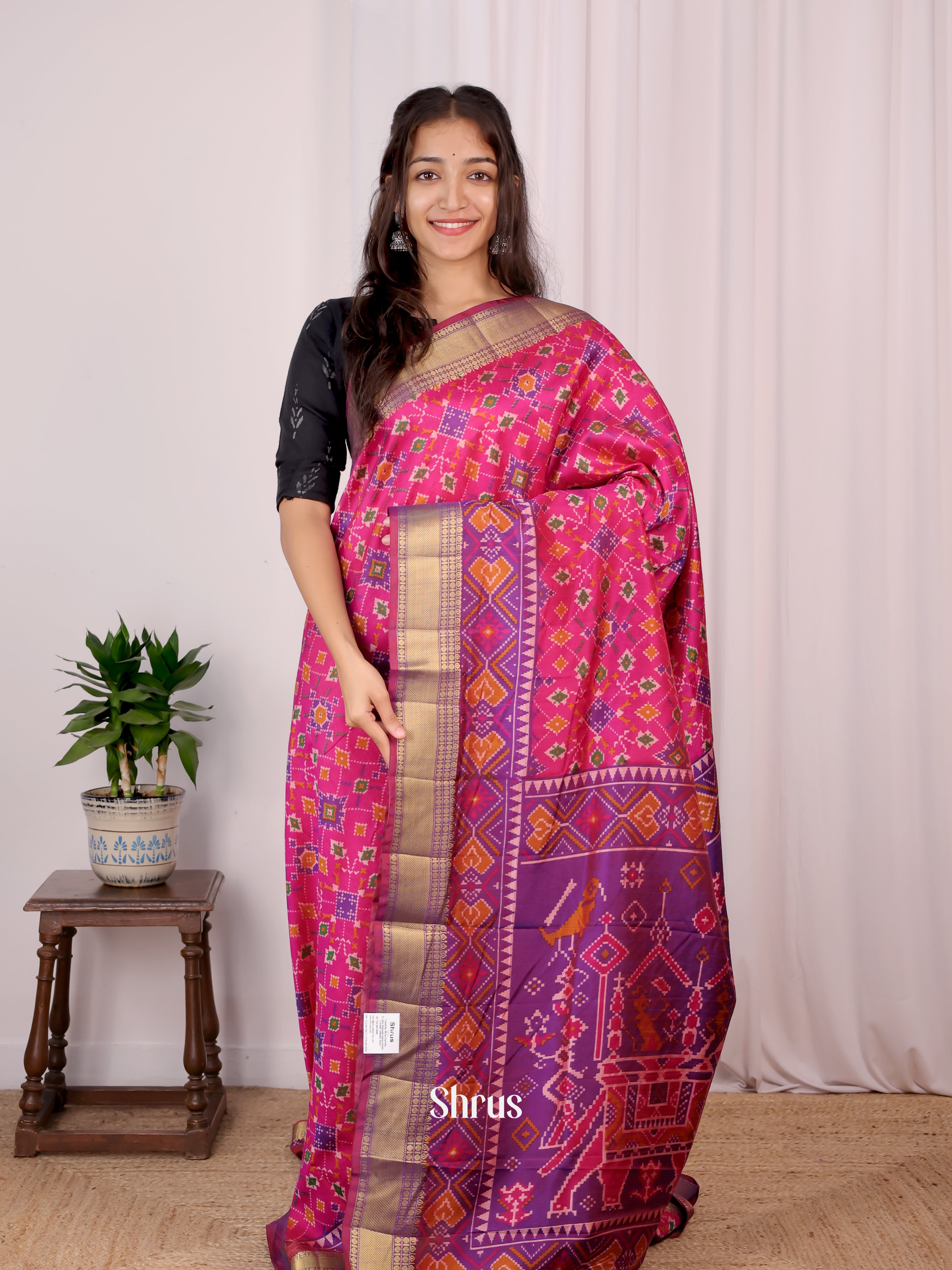 Pink & Purple - Semi Patola Saree - Shop on Shrus.com