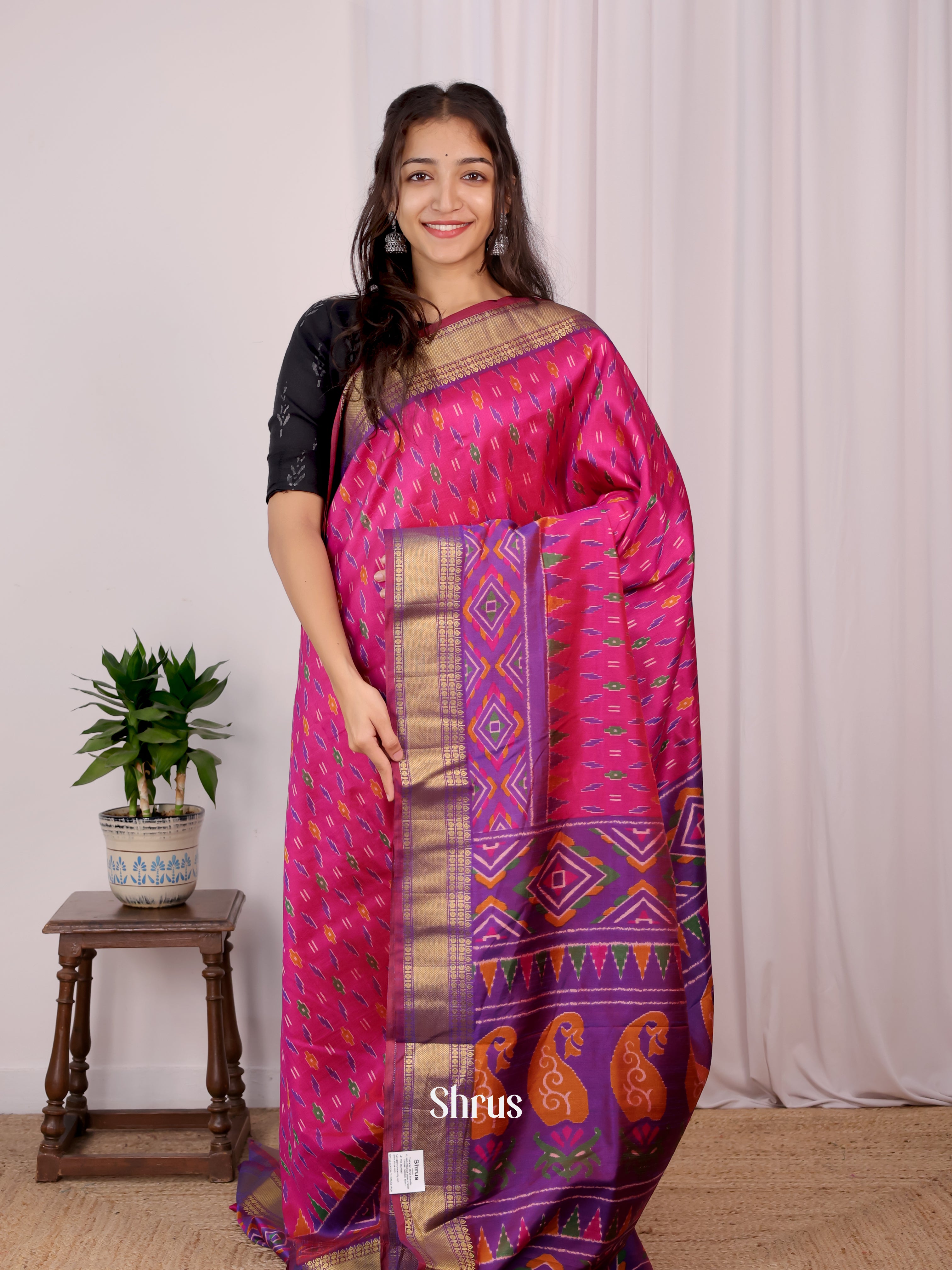 Pink & Purple - Semi Patola Saree - Shop on Shrus.com