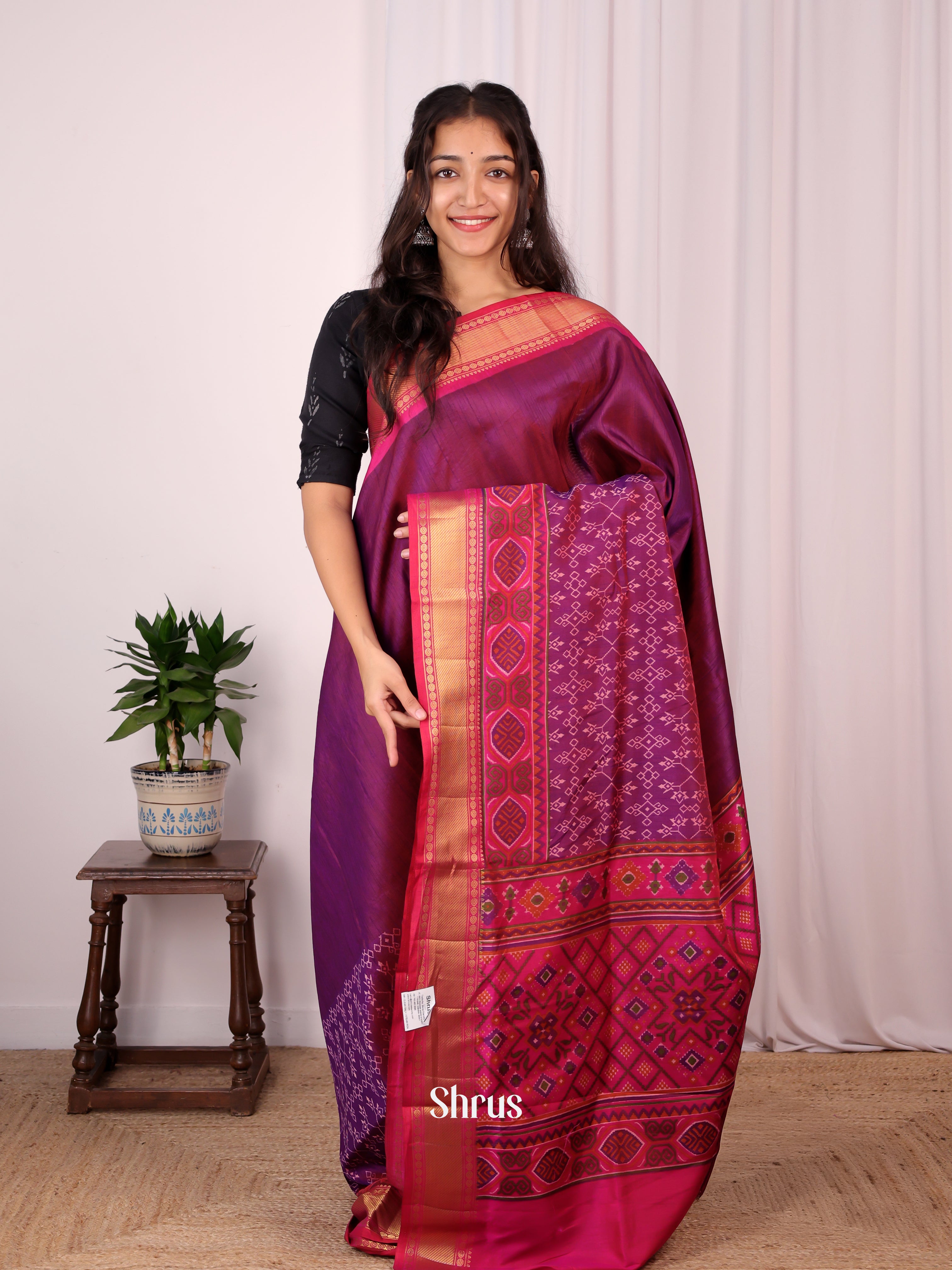 Purple & Pink - Semi Patola Saree - Shop on Shrus.com