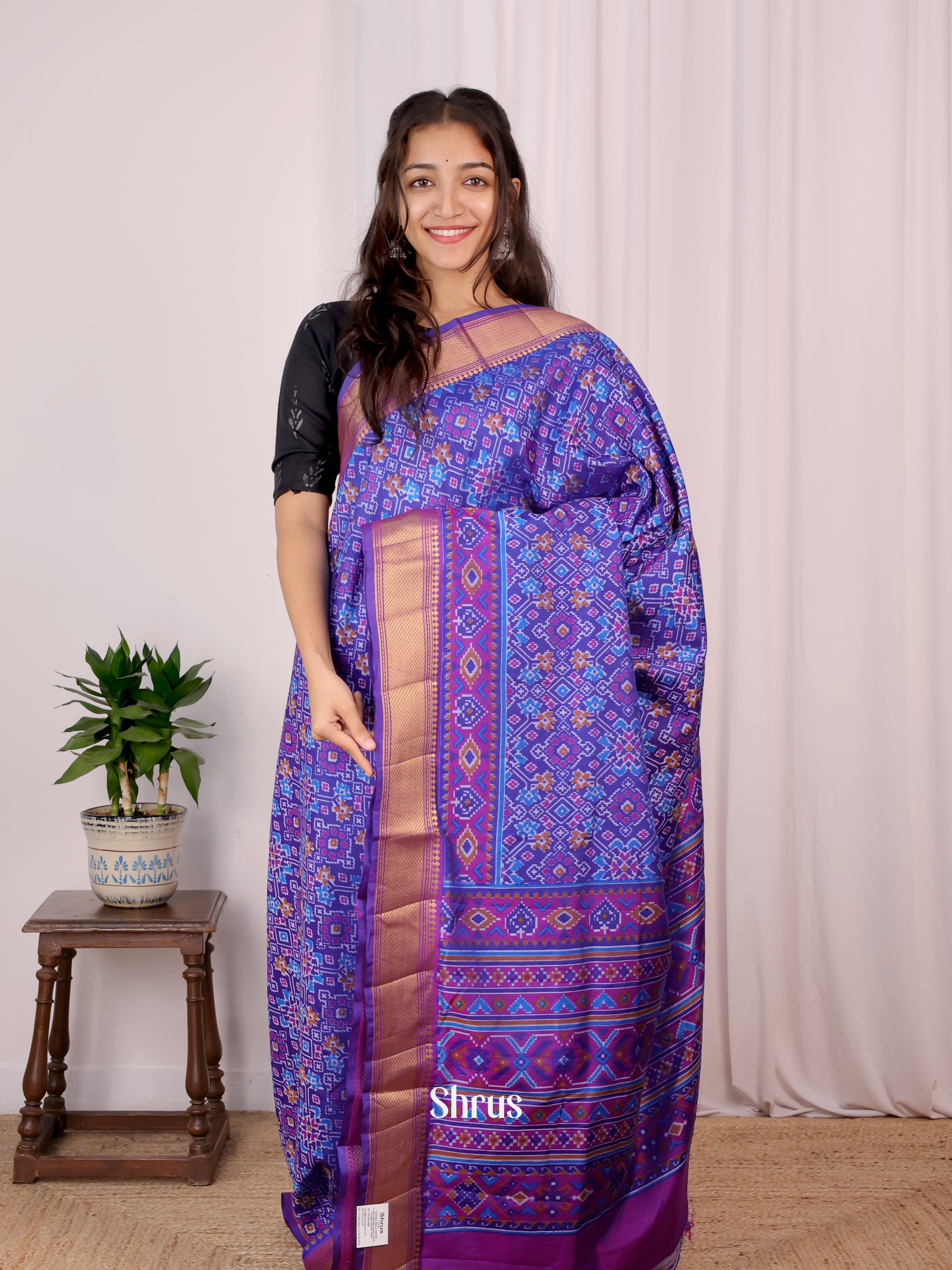 Blue & Purple - Semi Patola Saree - Shop on Shrus.com