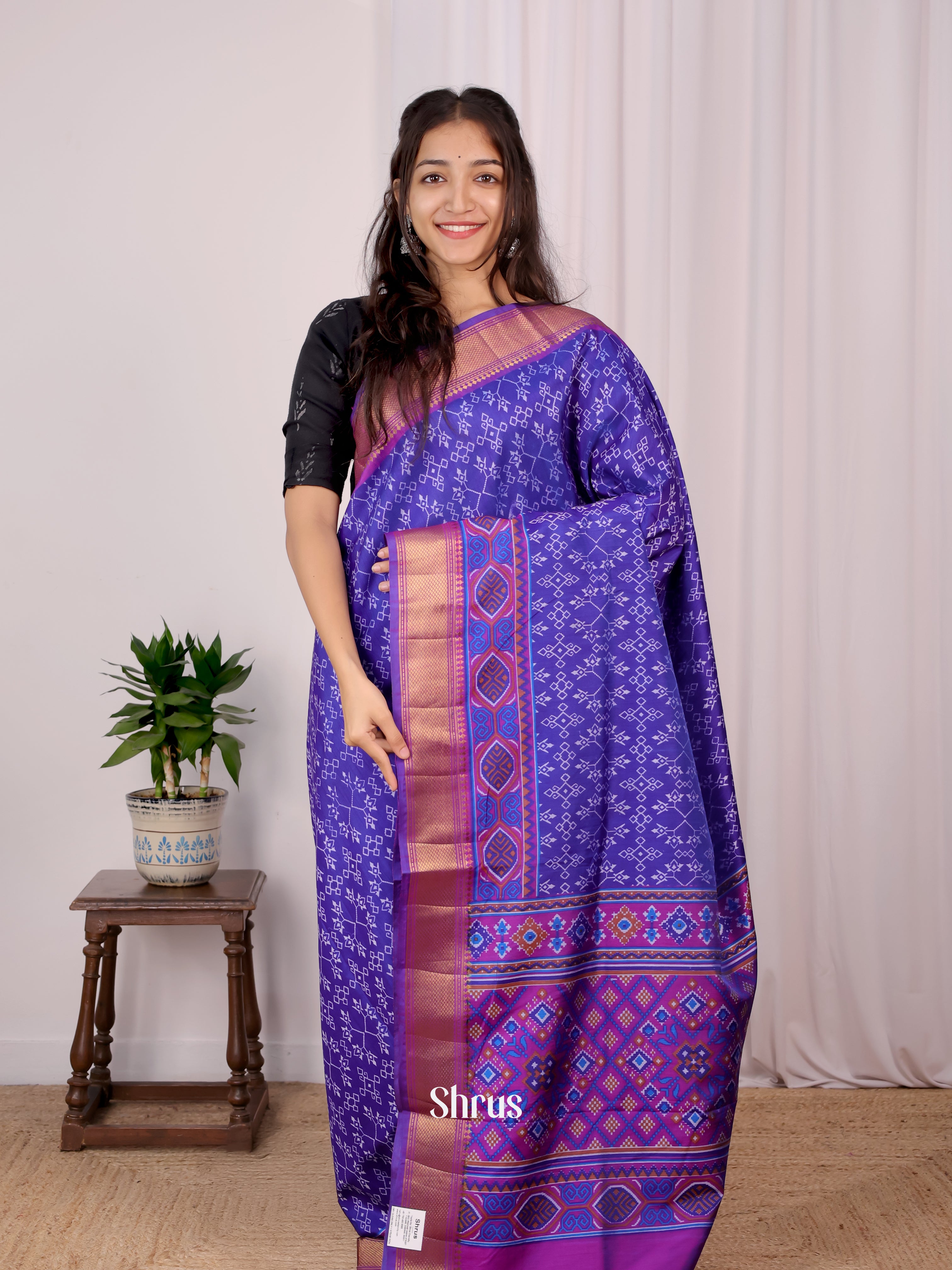 Blue & Purple - Semi Patola Saree - Shop on Shrus.com