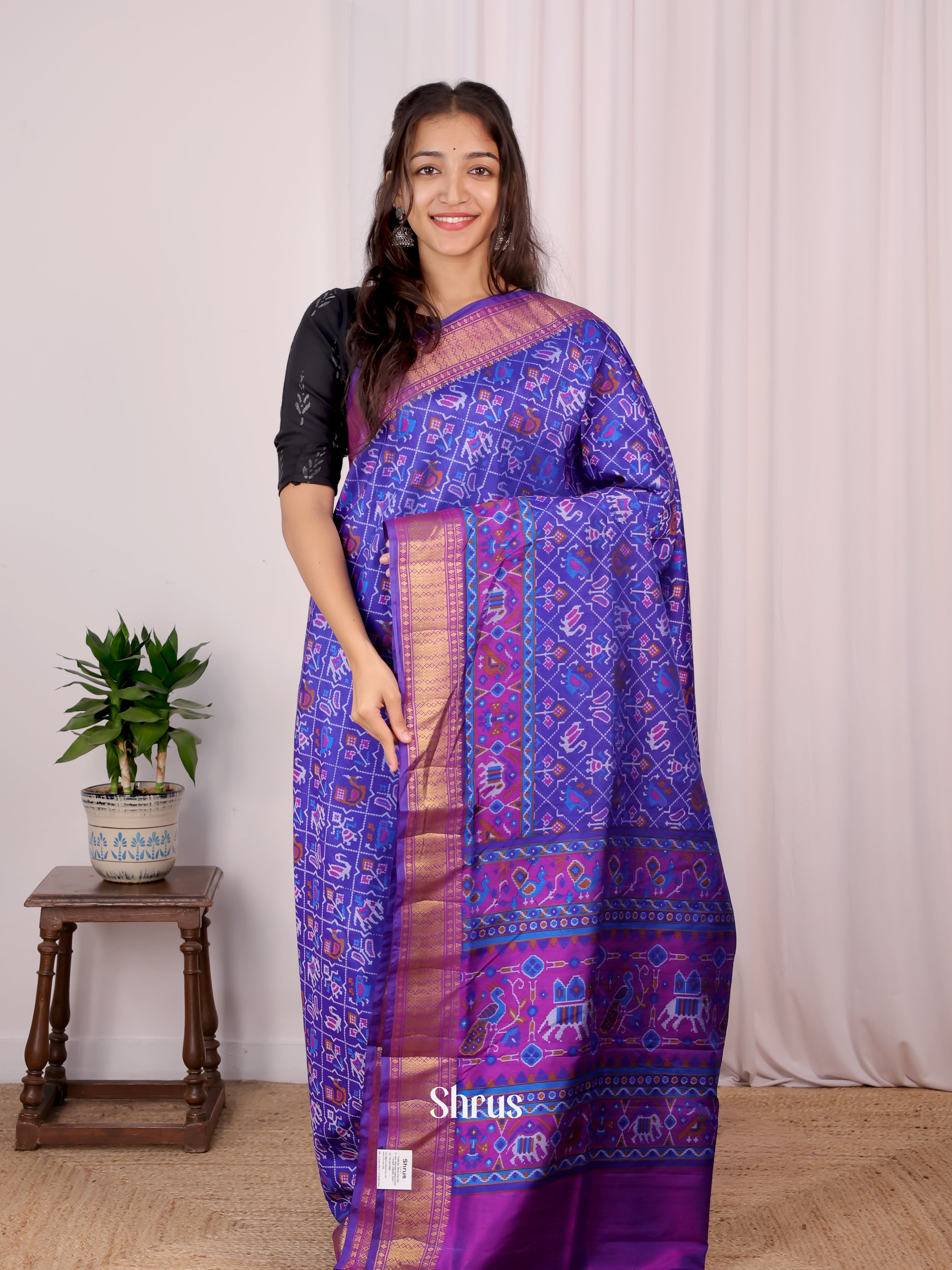 Blue & Purple - Semi Patola Saree - Shop on Shrus.com