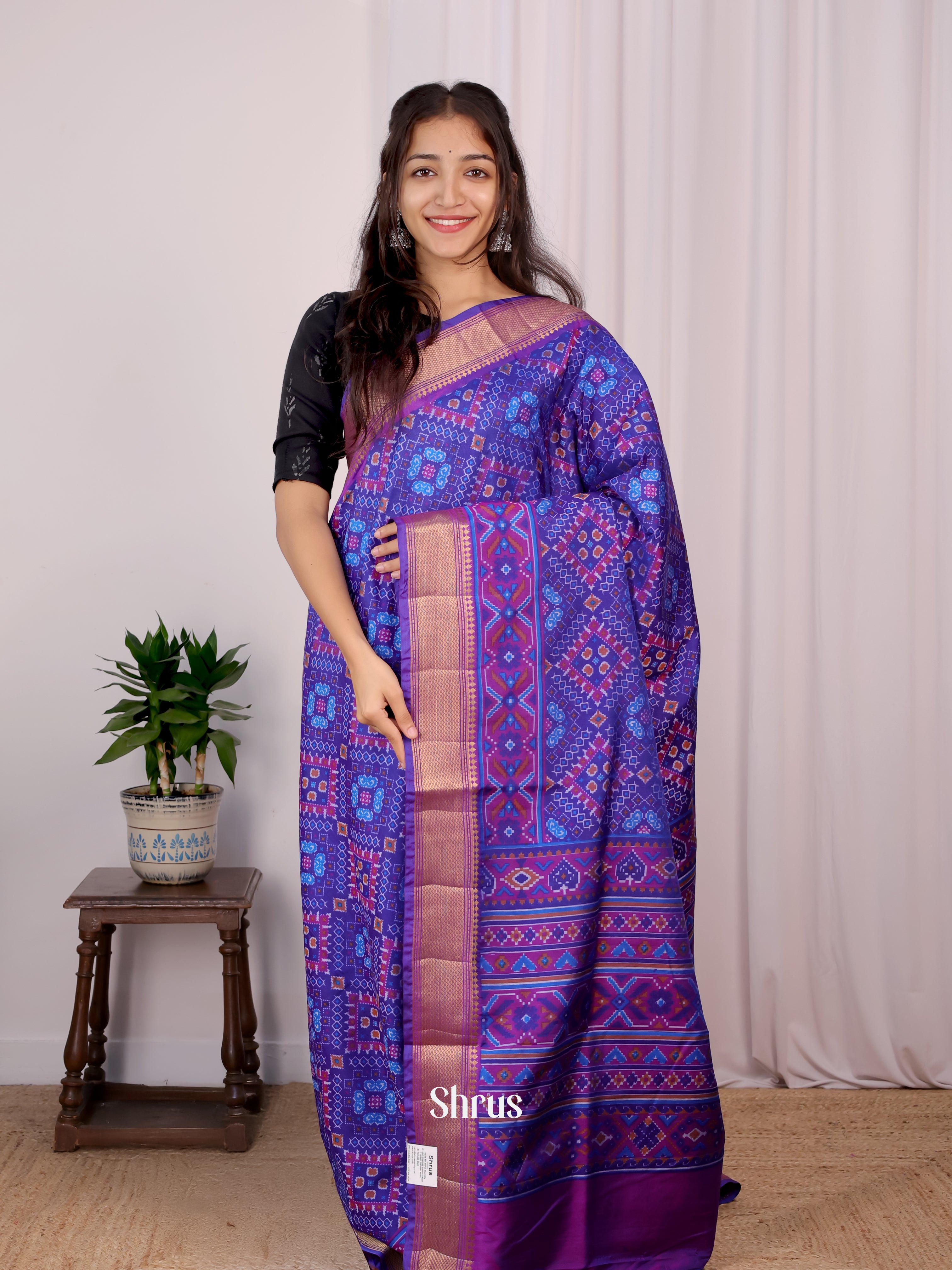 Blue & Purple - Semi Patola Saree - Shop on Shrus.com