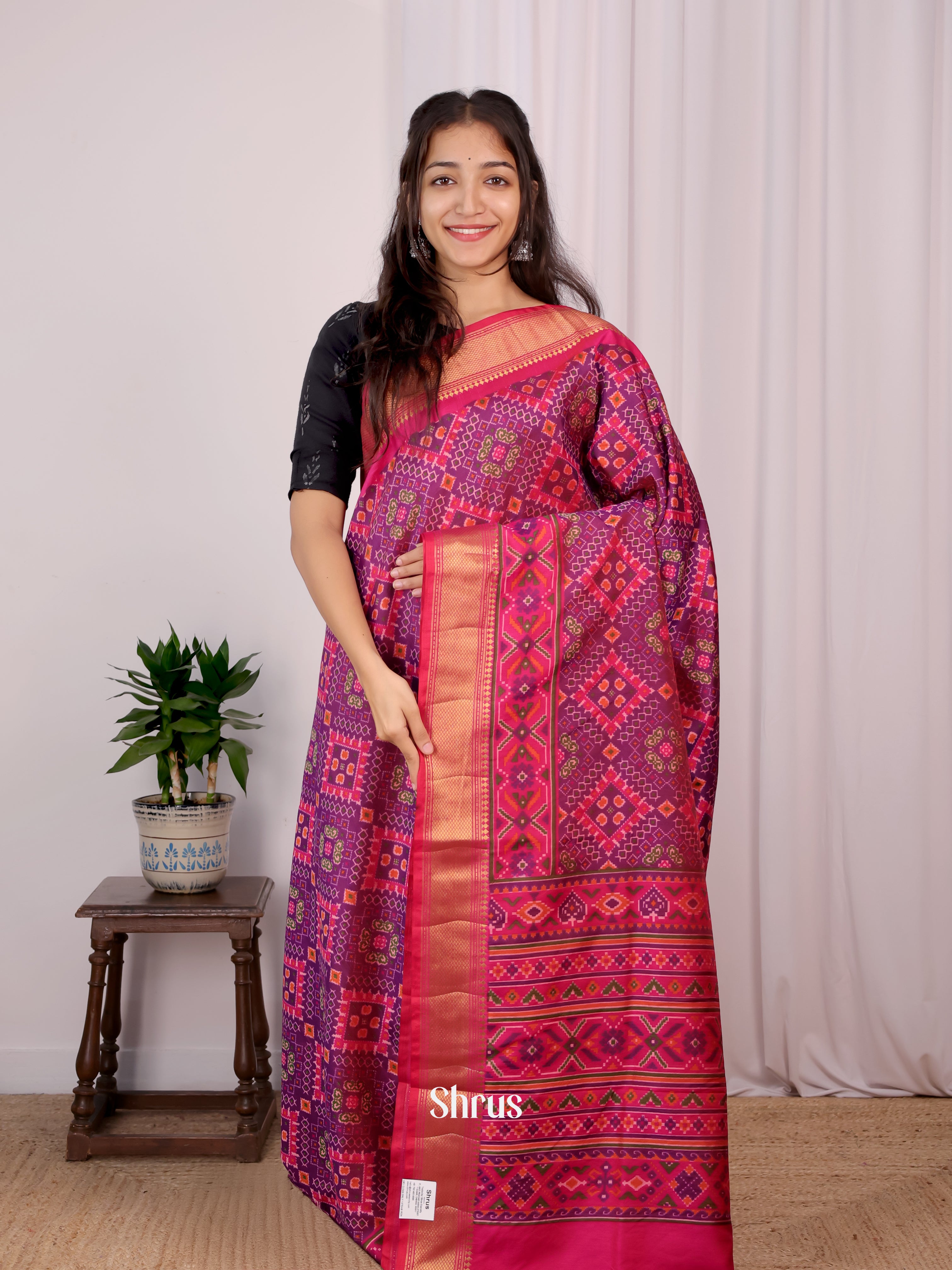 Pink & Purple - Semi Patola Saree - Shop on Shrus.com